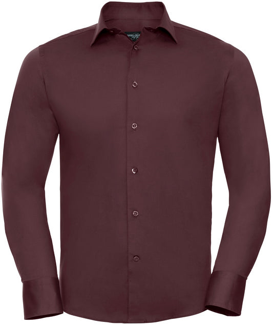 Russell Easy Care Fitted L/S Shirt Mens - Port