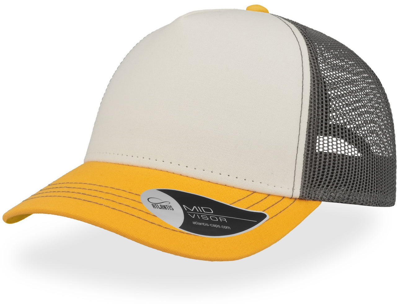 Atlantis Rapper Canvas 5 Panel Trucker Cap - White/Yellow/Dk Grey