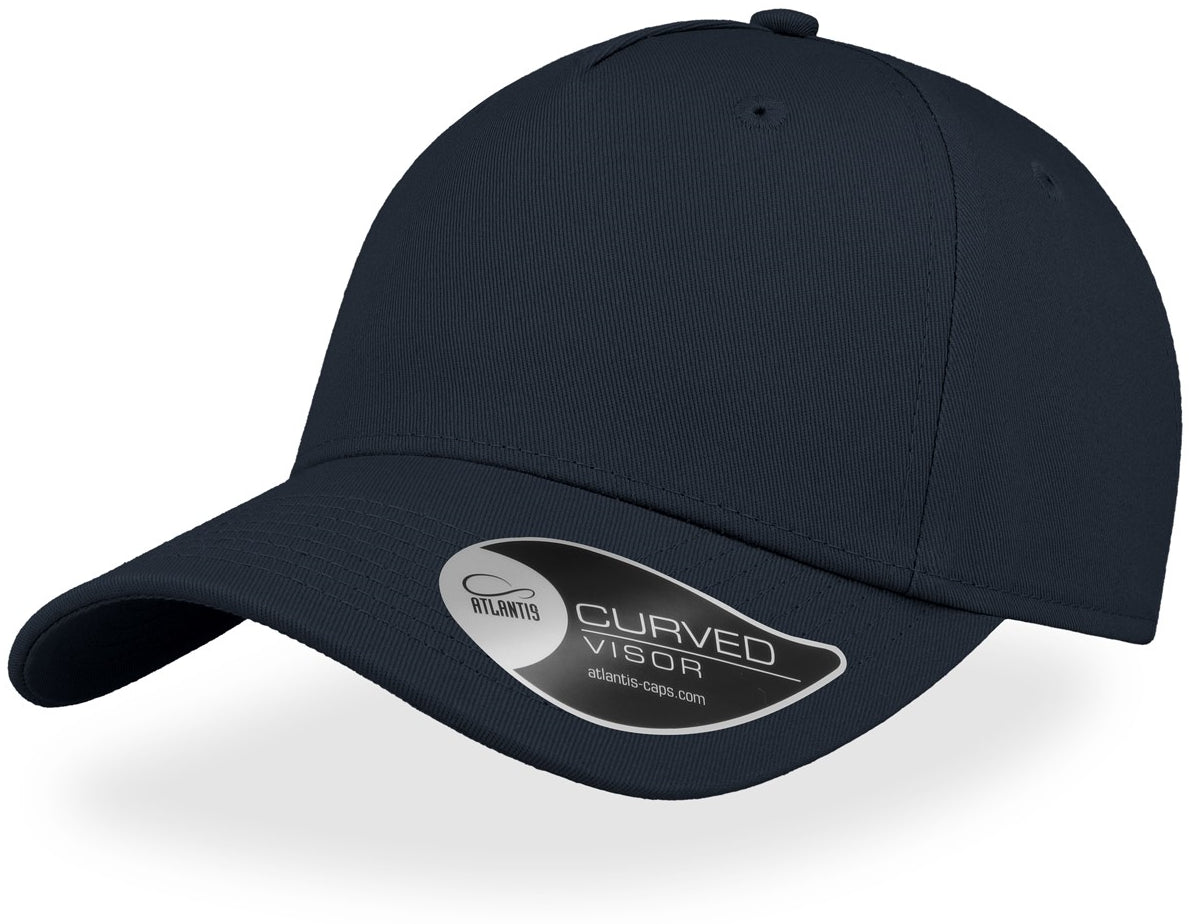 Atlantis Shot Curved Visor 5 Panel Structured Cap - Navy