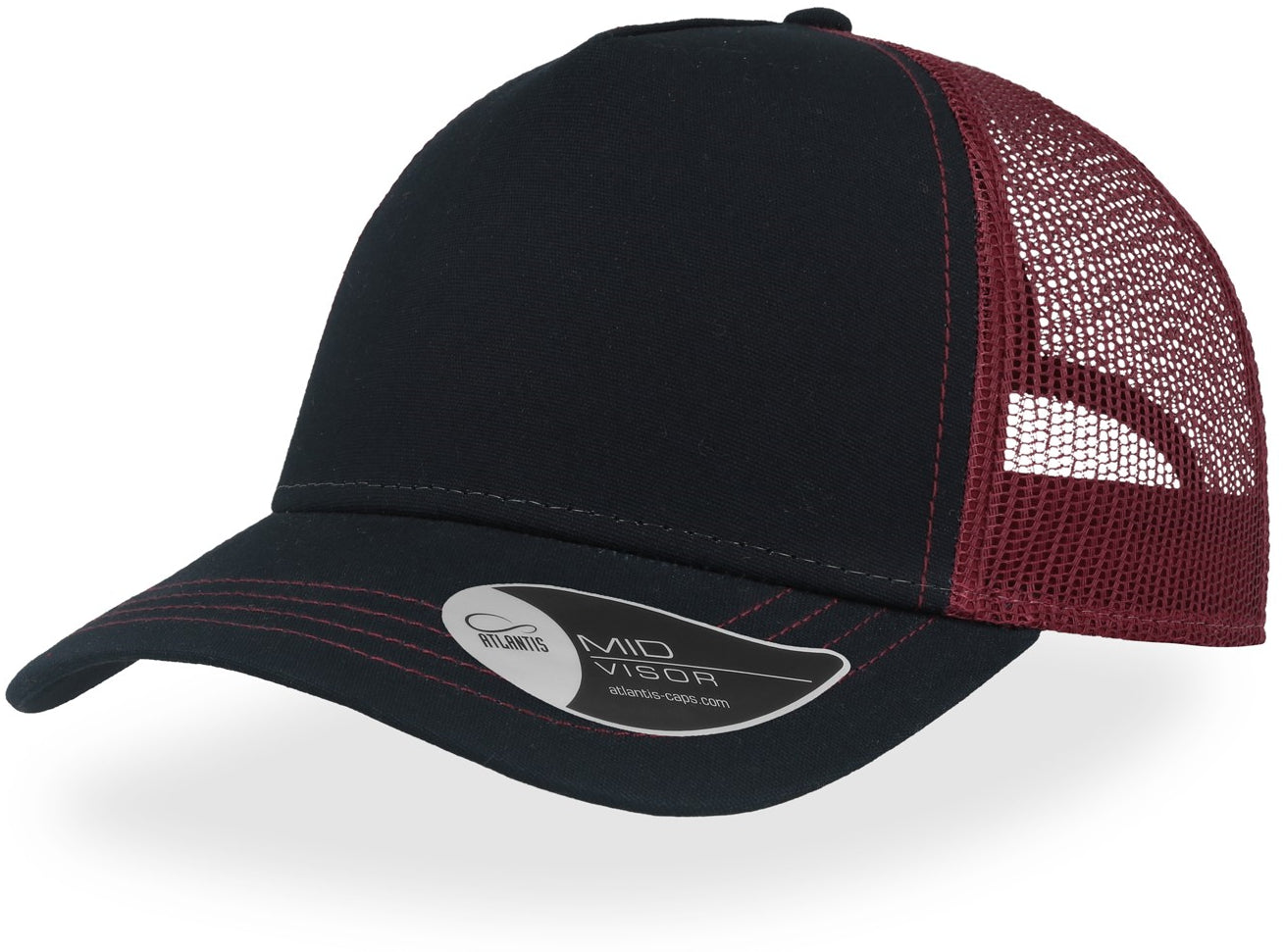 Atlantis Rapper Canvas 5 Panel Trucker Cap - Navy/Burgundy