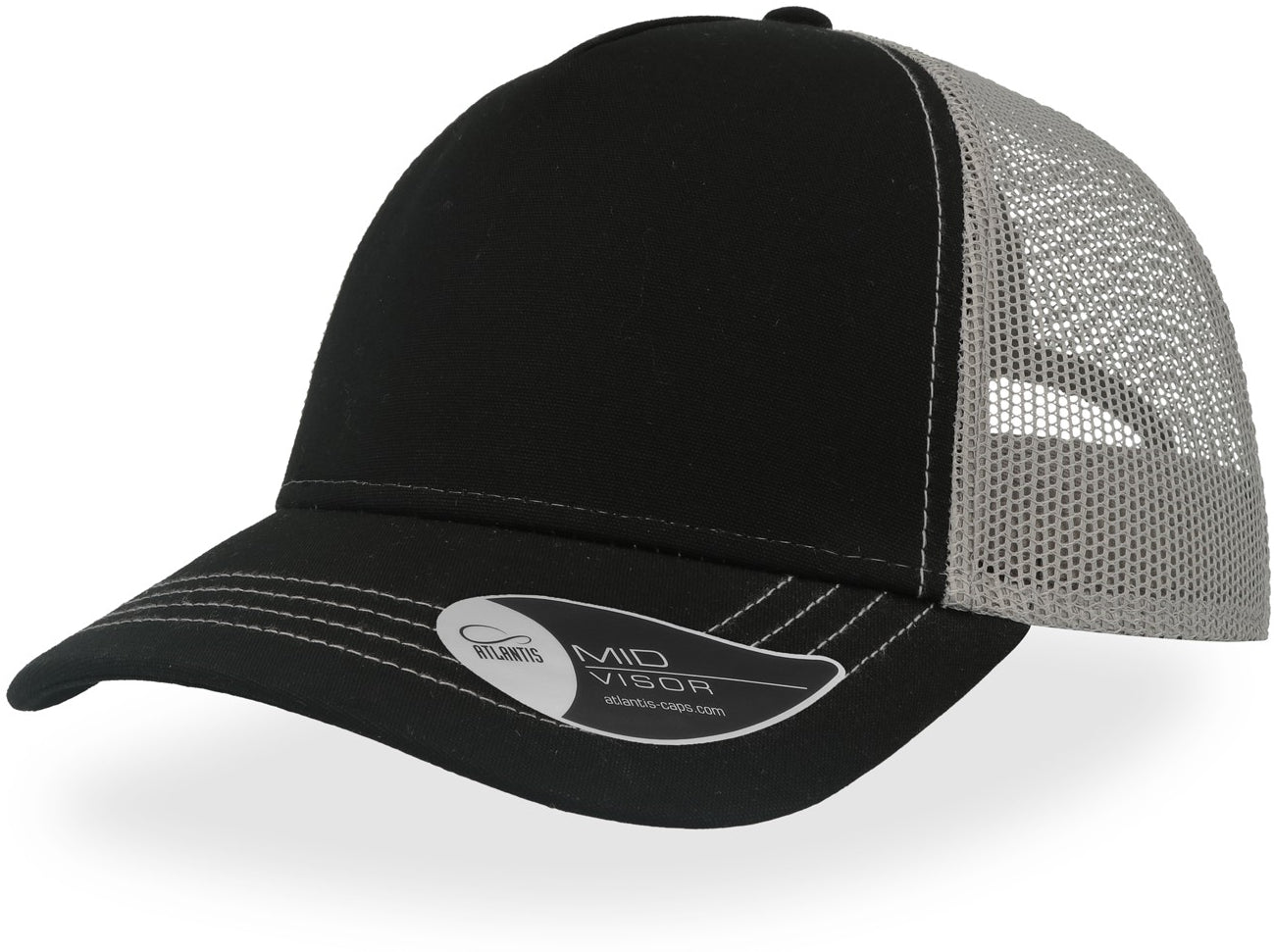 Atlantis Rapper Canvas 5 Panel Trucker Cap - Black/Grey