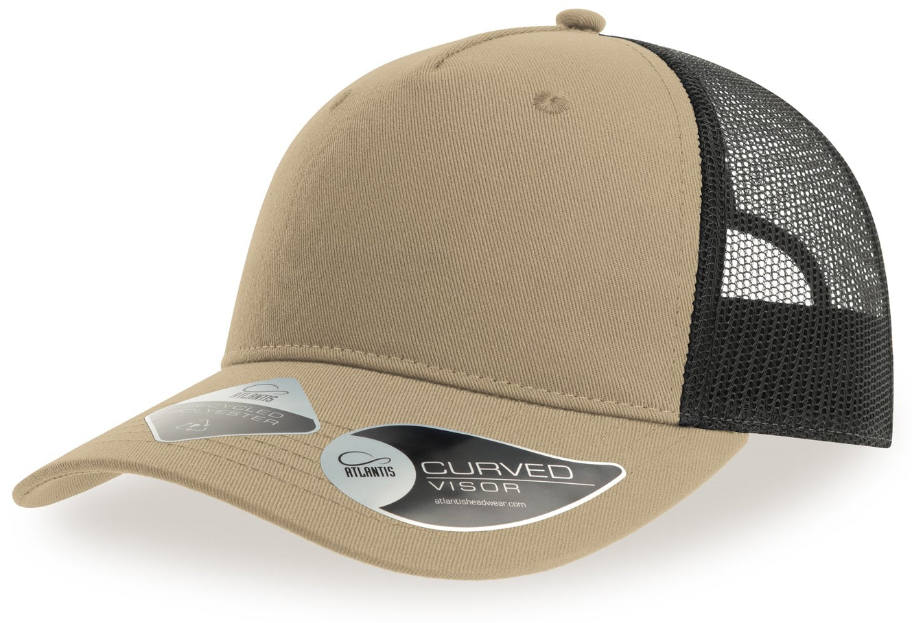 Atlantis Zion Recycled Trucker 5 Panel Cap - Khaki/Black