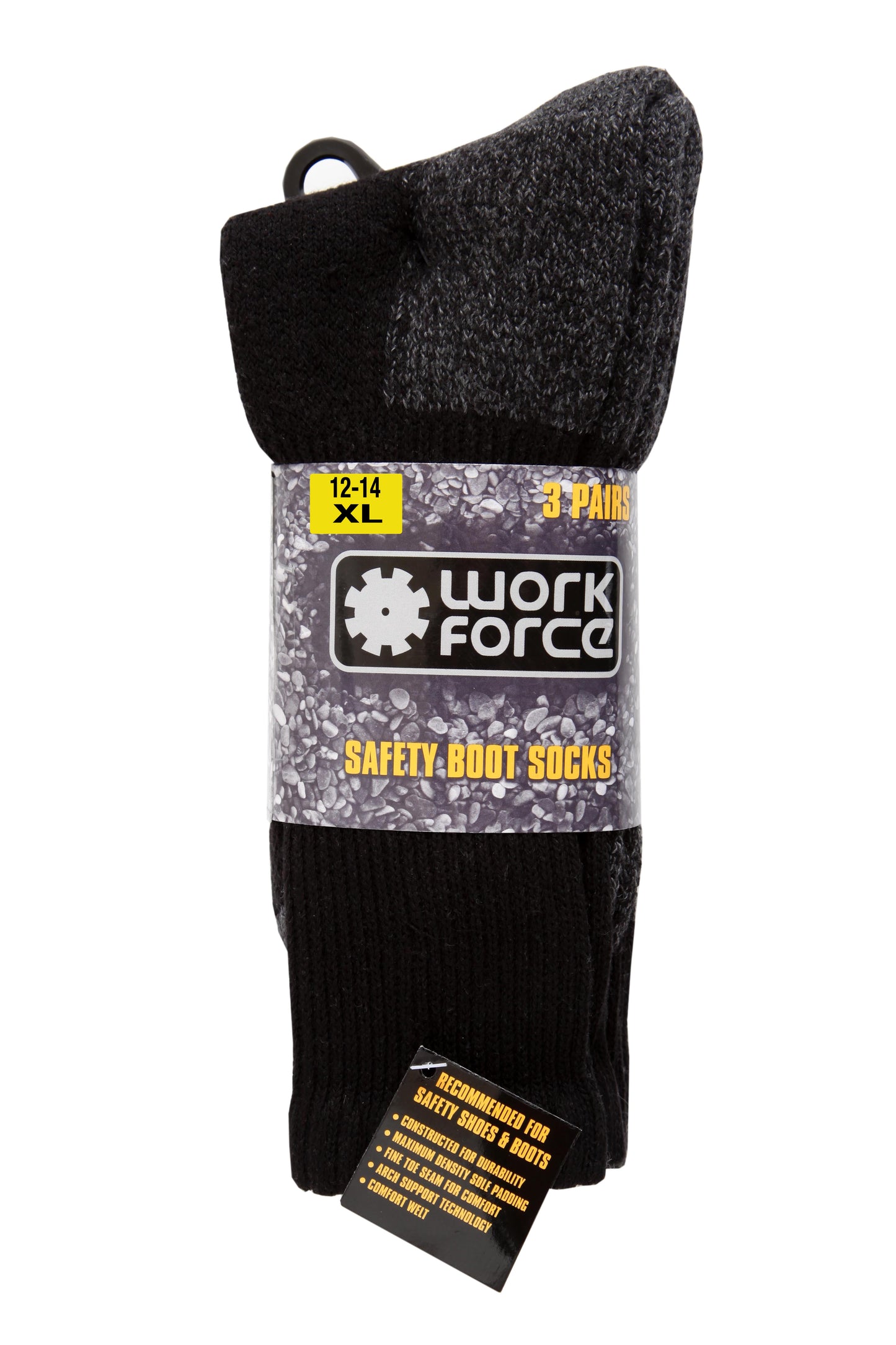 Work Force XL H/Duty Safety Boot 3 Pack Sock - Black