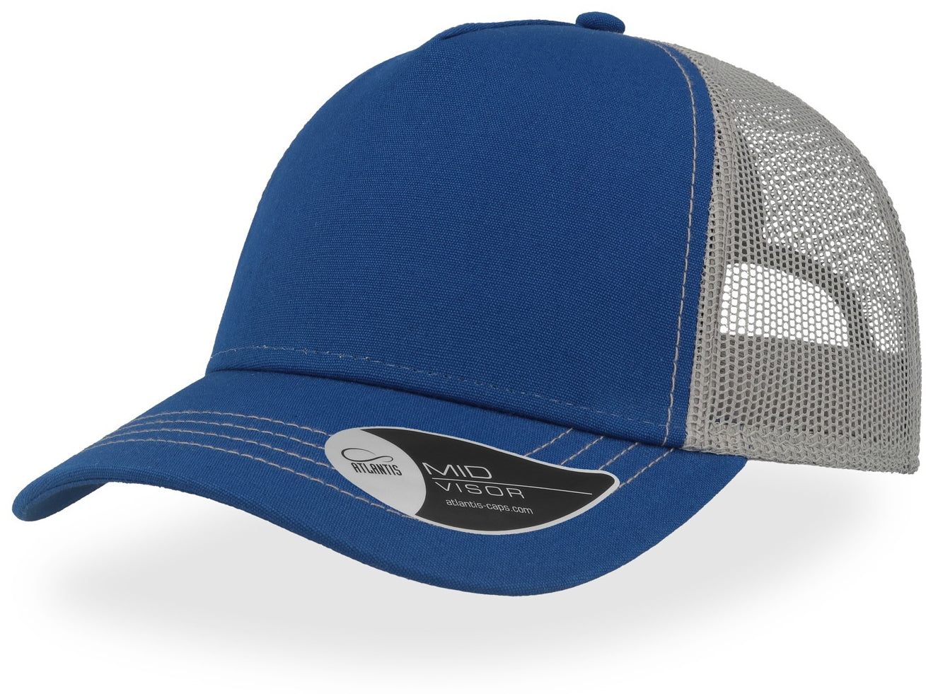 Atlantis Rapper Canvas 5 Panel Trucker Cap - Royal/Grey