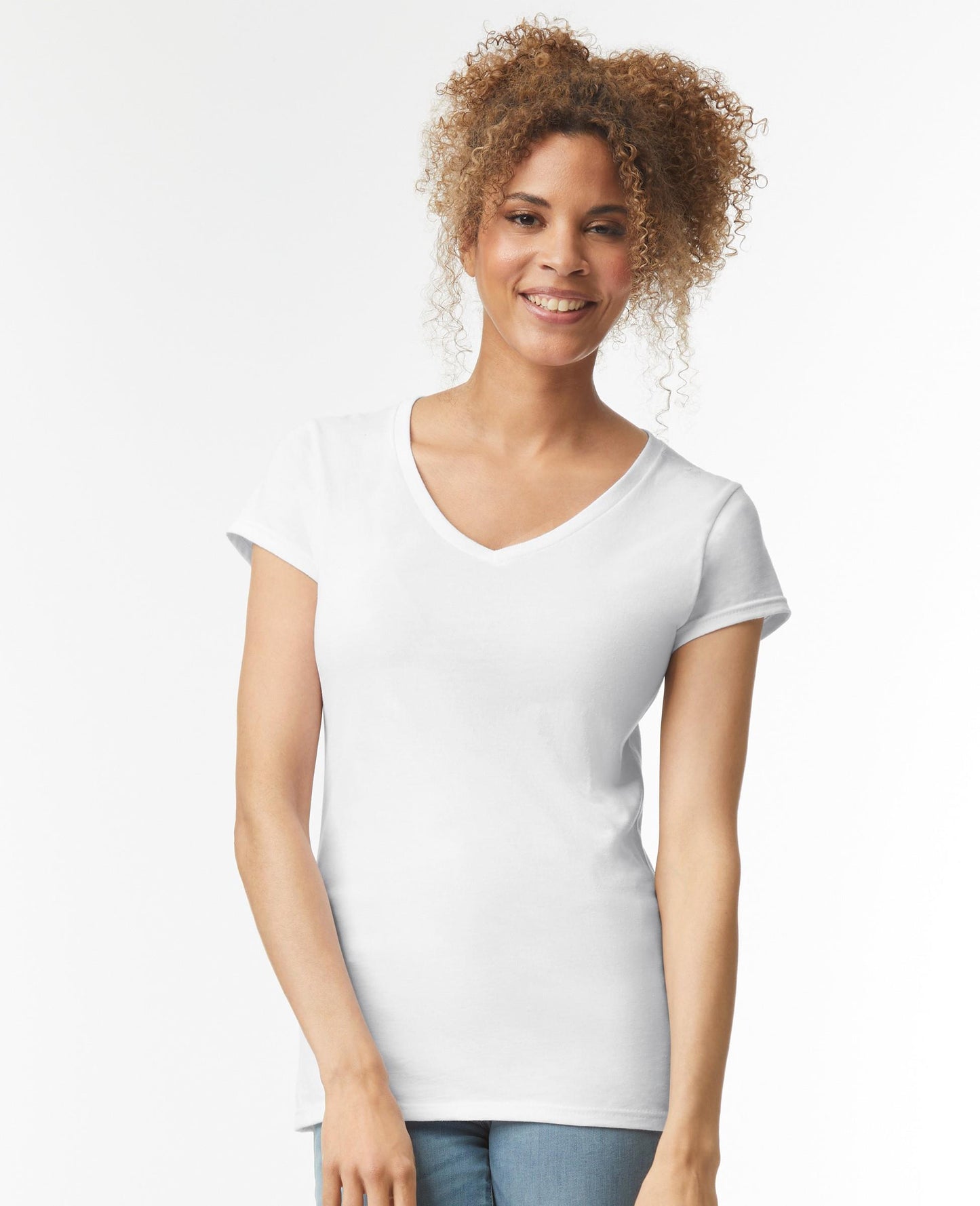 Gildan Ladies V Neck Softstyle T - White