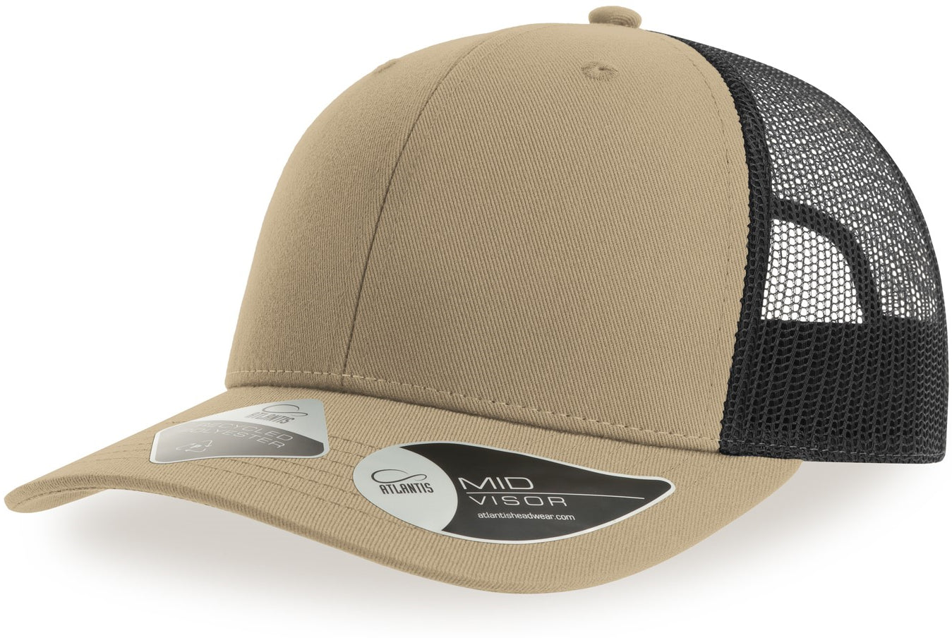 Atlantis Bryce Recycled Trucker 6 Panel Cap - Khaki/Black