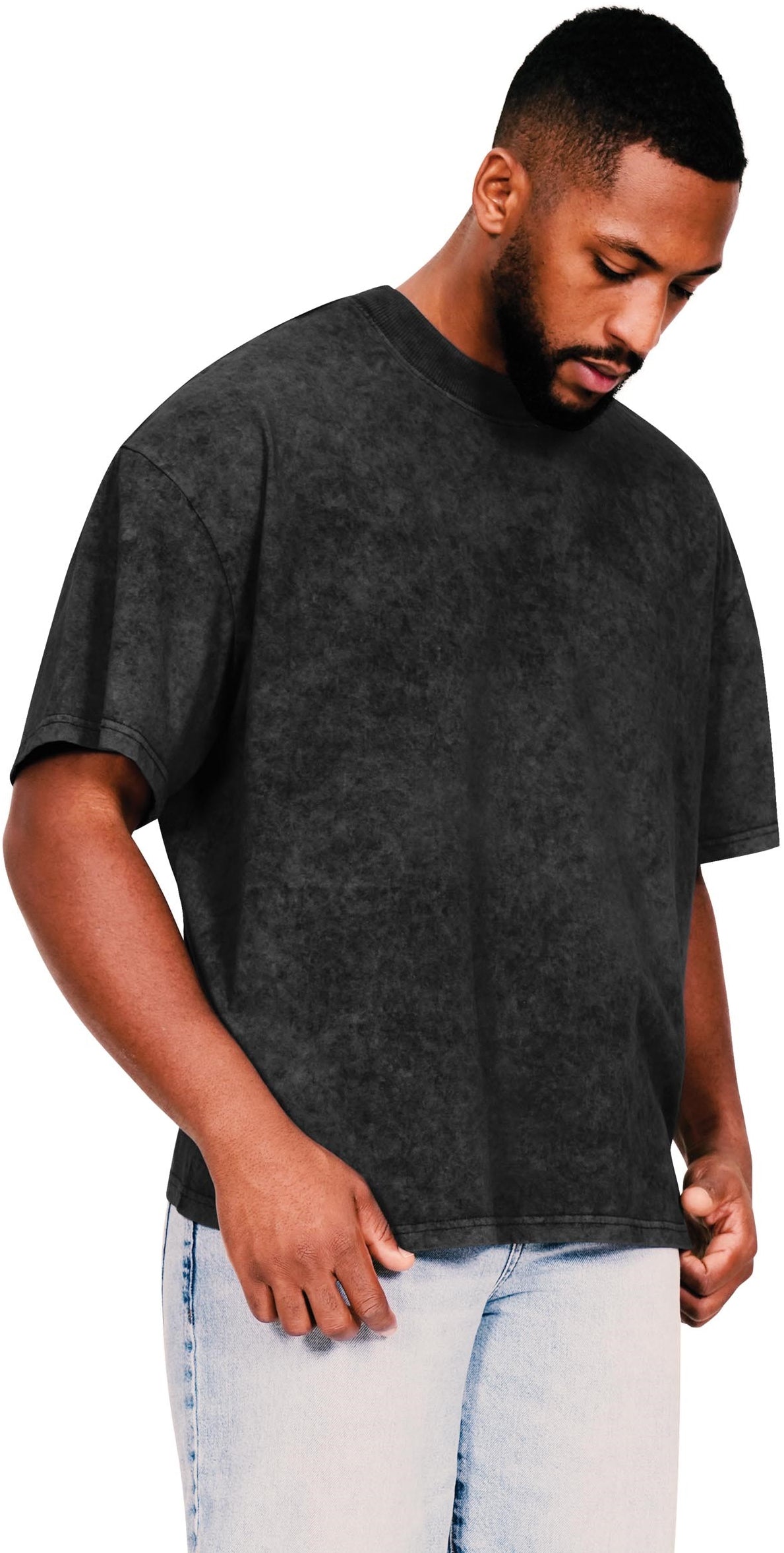 Casual Ringspun 150 Acid Wash Oversize T - Acid Black
