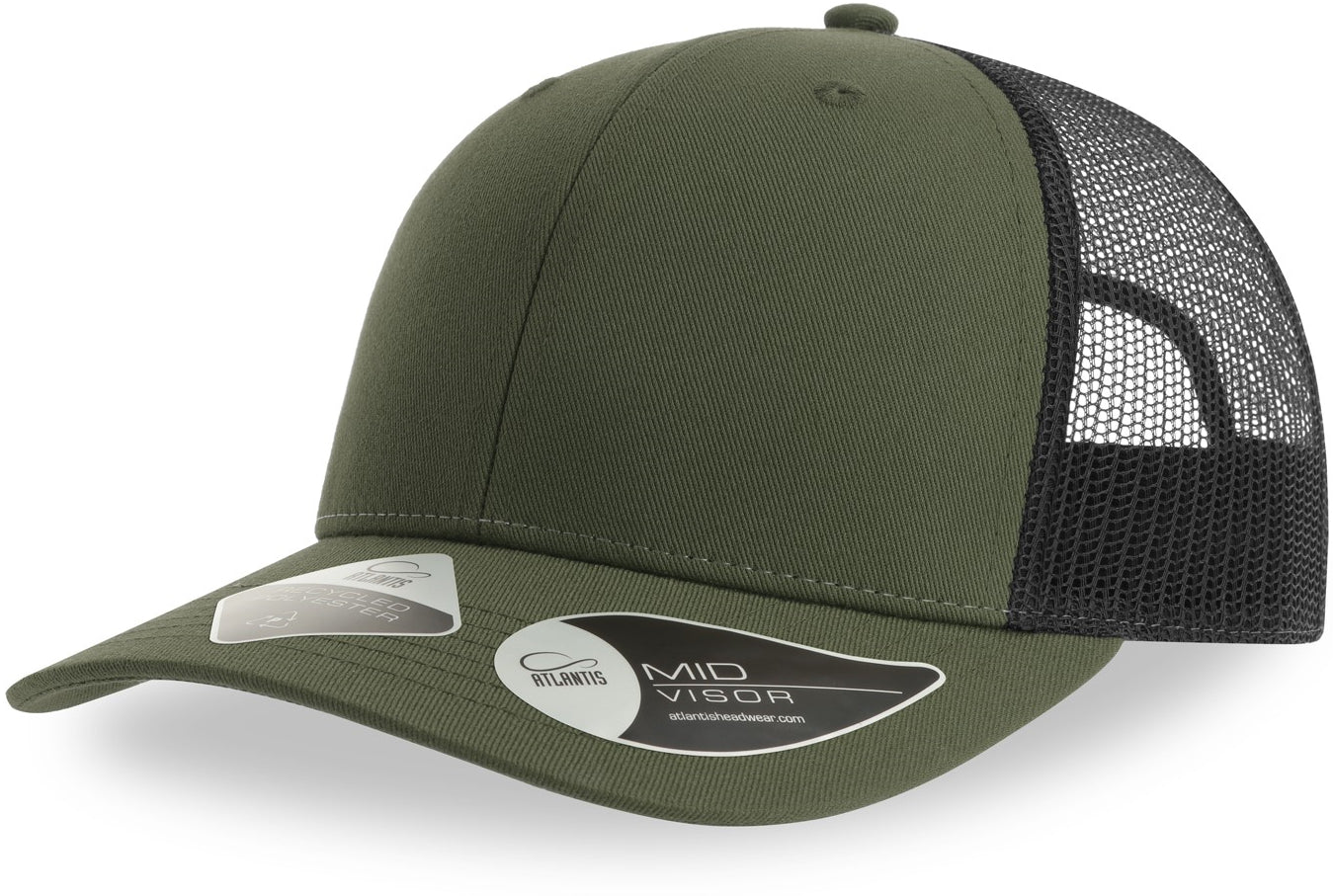 Atlantis Bryce Recycled Trucker 6 Panel Cap - Olive/Black