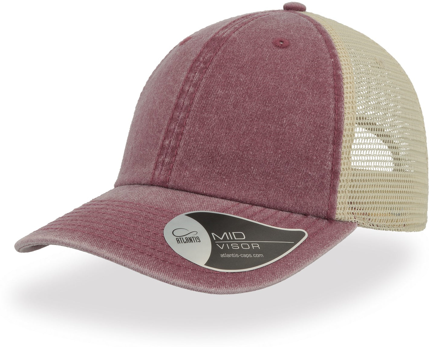 Atlantis Case Pigment Dyed 6 Panel Trucker Cap - Burgundy
