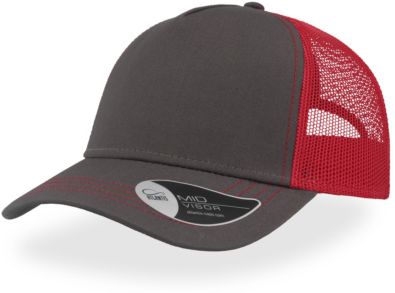 Atlantis Rapper Canvas 5 Panel Trucker Cap - Dk Grey/Red