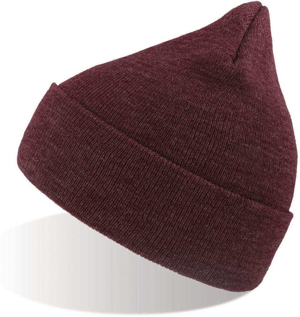 Atlantis Wind Beanie With Turn Up Double Skin - Burgundy Melange