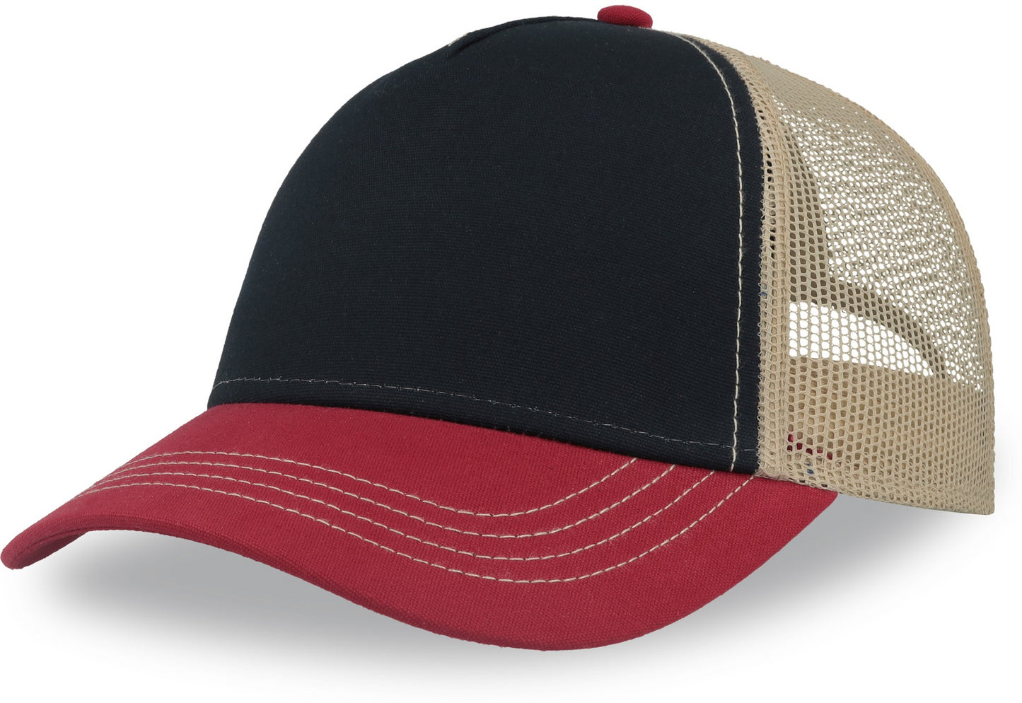 Atlantis Rapper Canvas S Recycled 5 Panel Trucker - Navy/Burgundy/Khaki