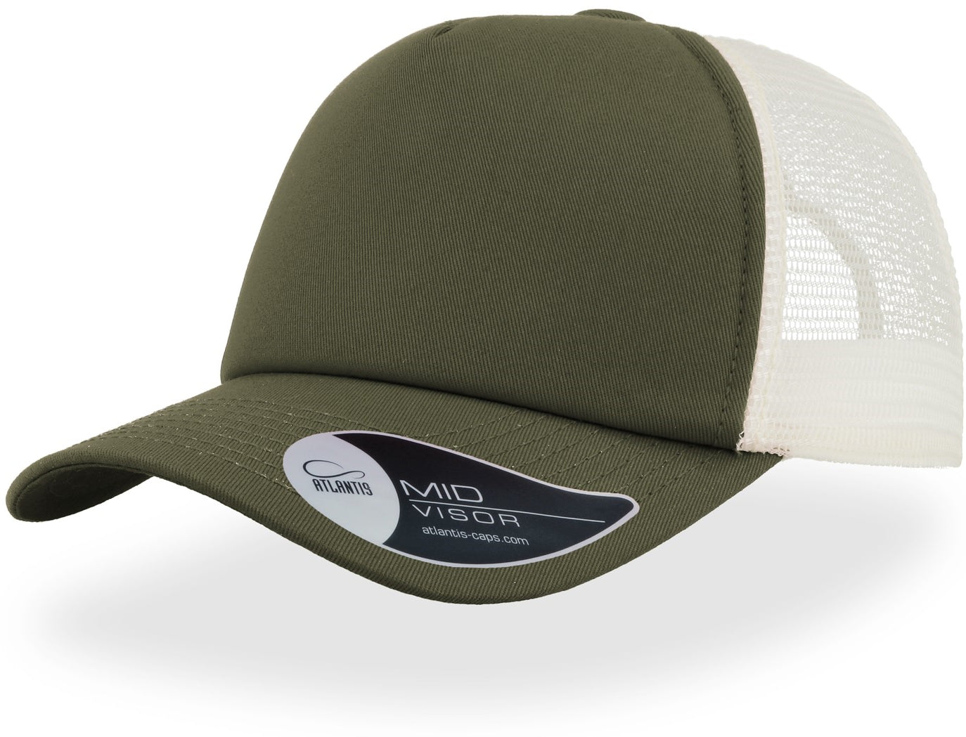 Atlantis Record Mid Visor 5 Panel Trucker Cap - Olive