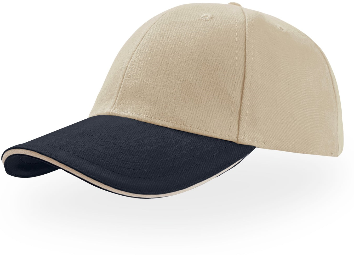 Atlantis Liberty Sandwich Heavy Brush Cotton 6 Panel Baseball Cap - Natural/Navy