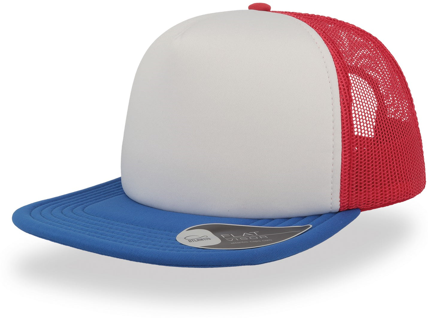 Atlantis Snap 90s Flat Visor 5 Panel Trucker Cap - White/Red/Royal
