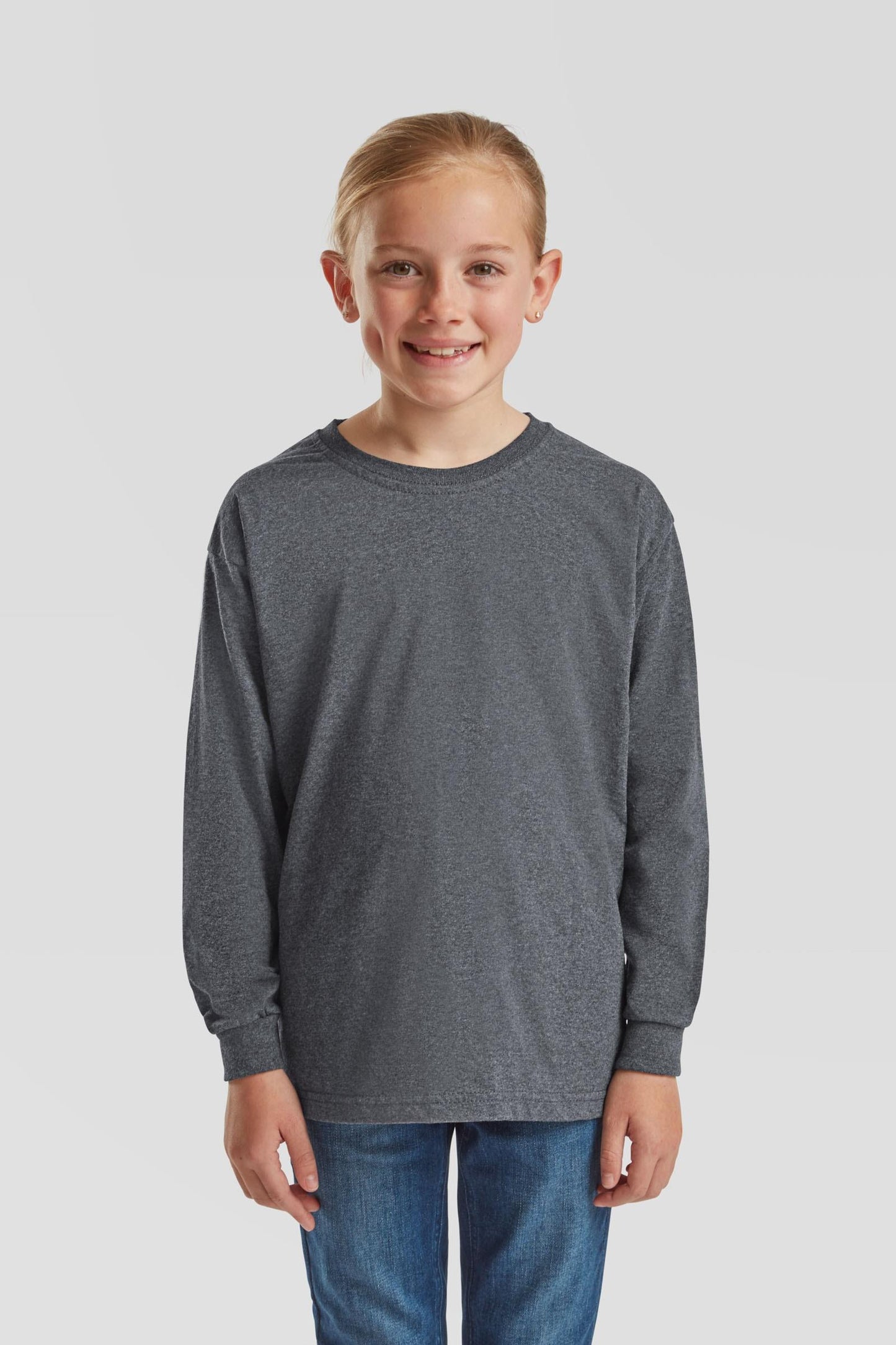 FotL Valueweight L/S T Kids - Dk Heather
