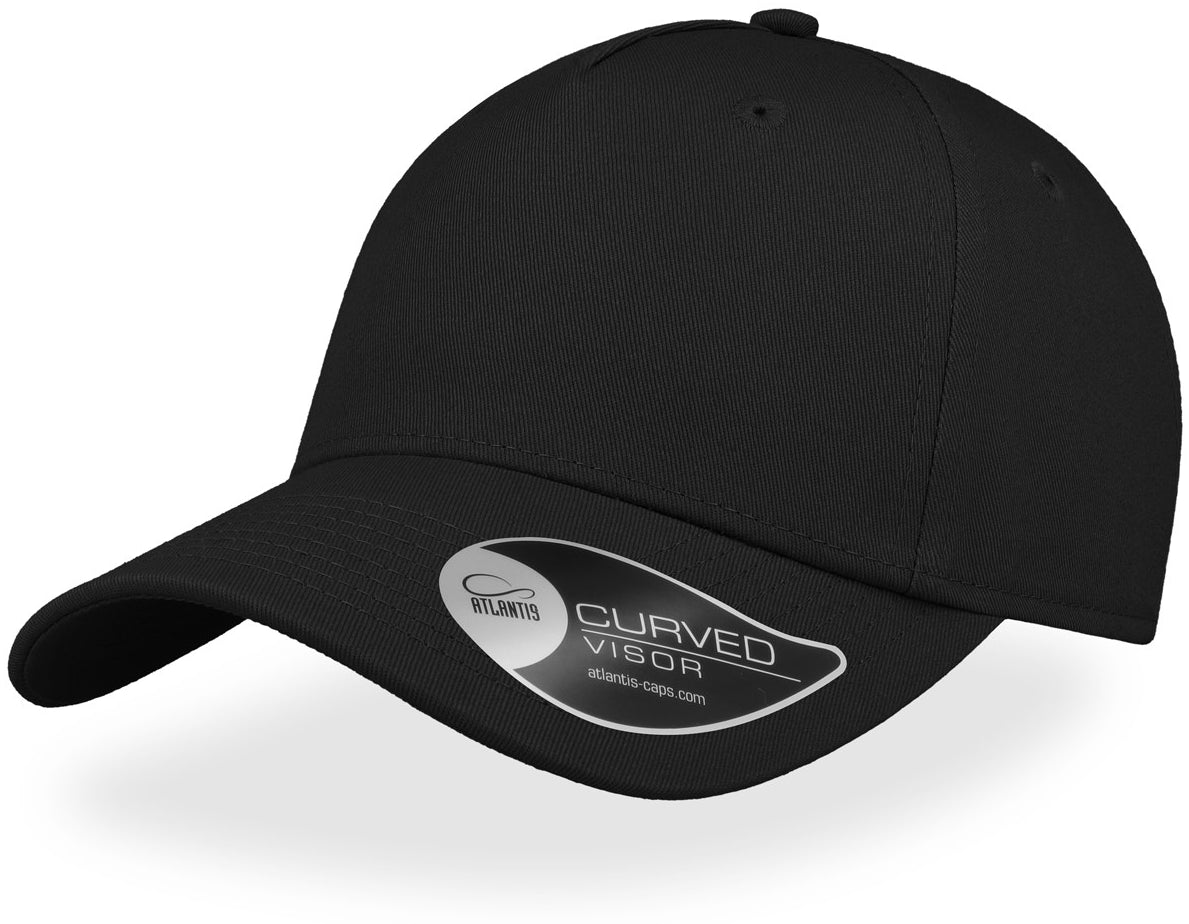 Atlantis Shot Curved Visor 5 Panel Structured Cap - Black