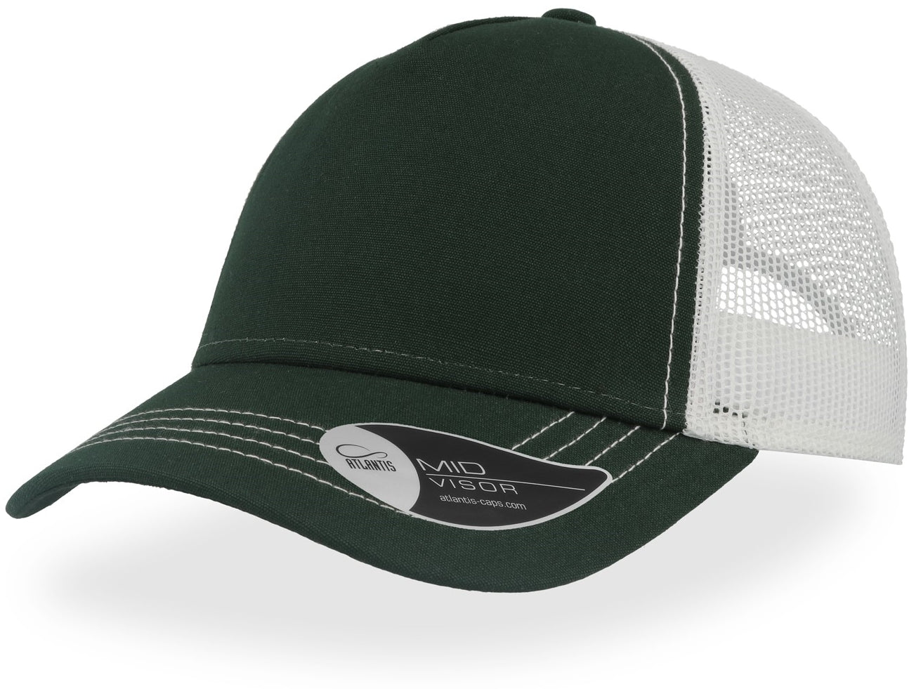 Atlantis Rapper Canvas 5 Panel Trucker Cap - Bottle Green/White