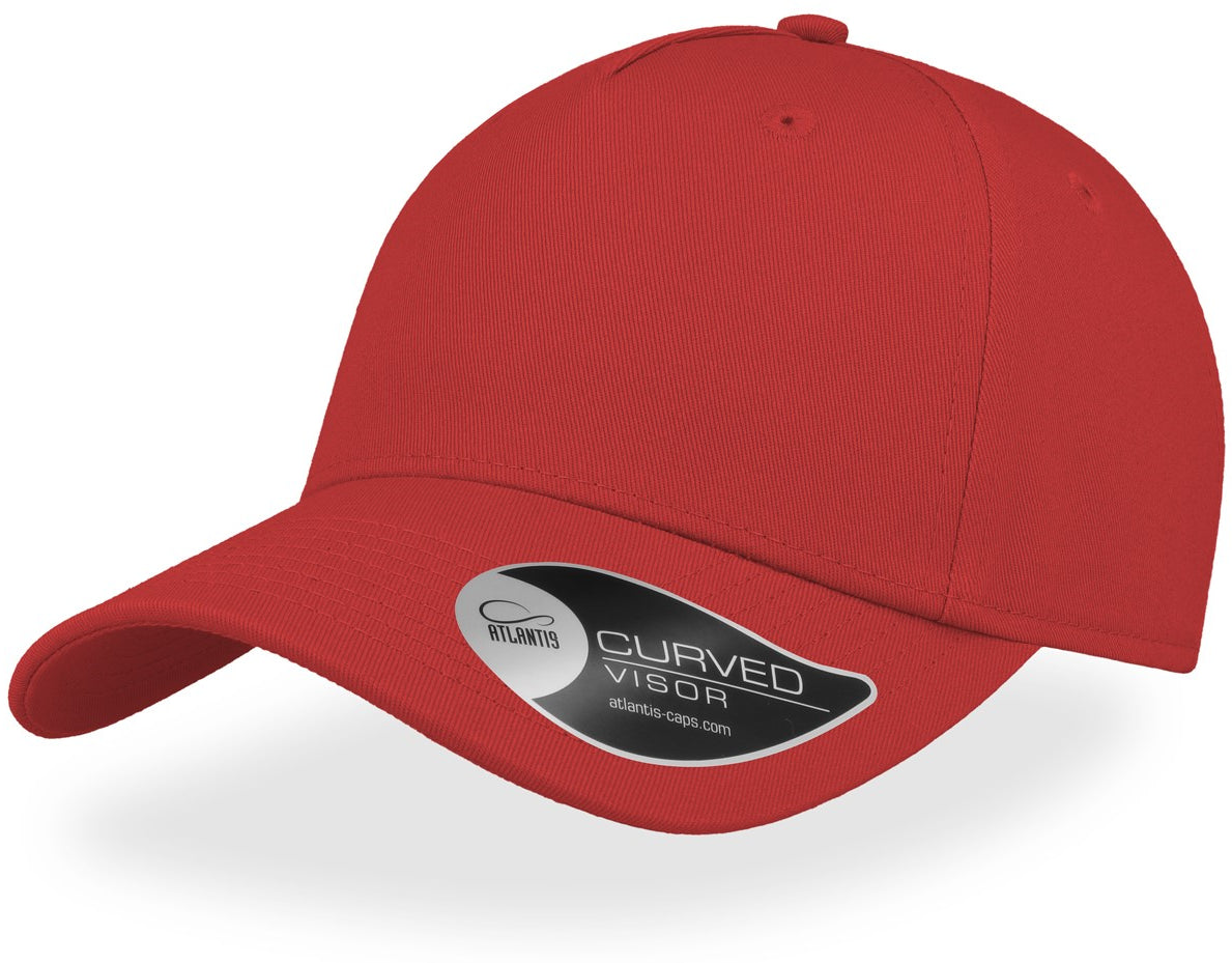 Atlantis Shot Curved Visor 5 Panel Structured Cap - Red