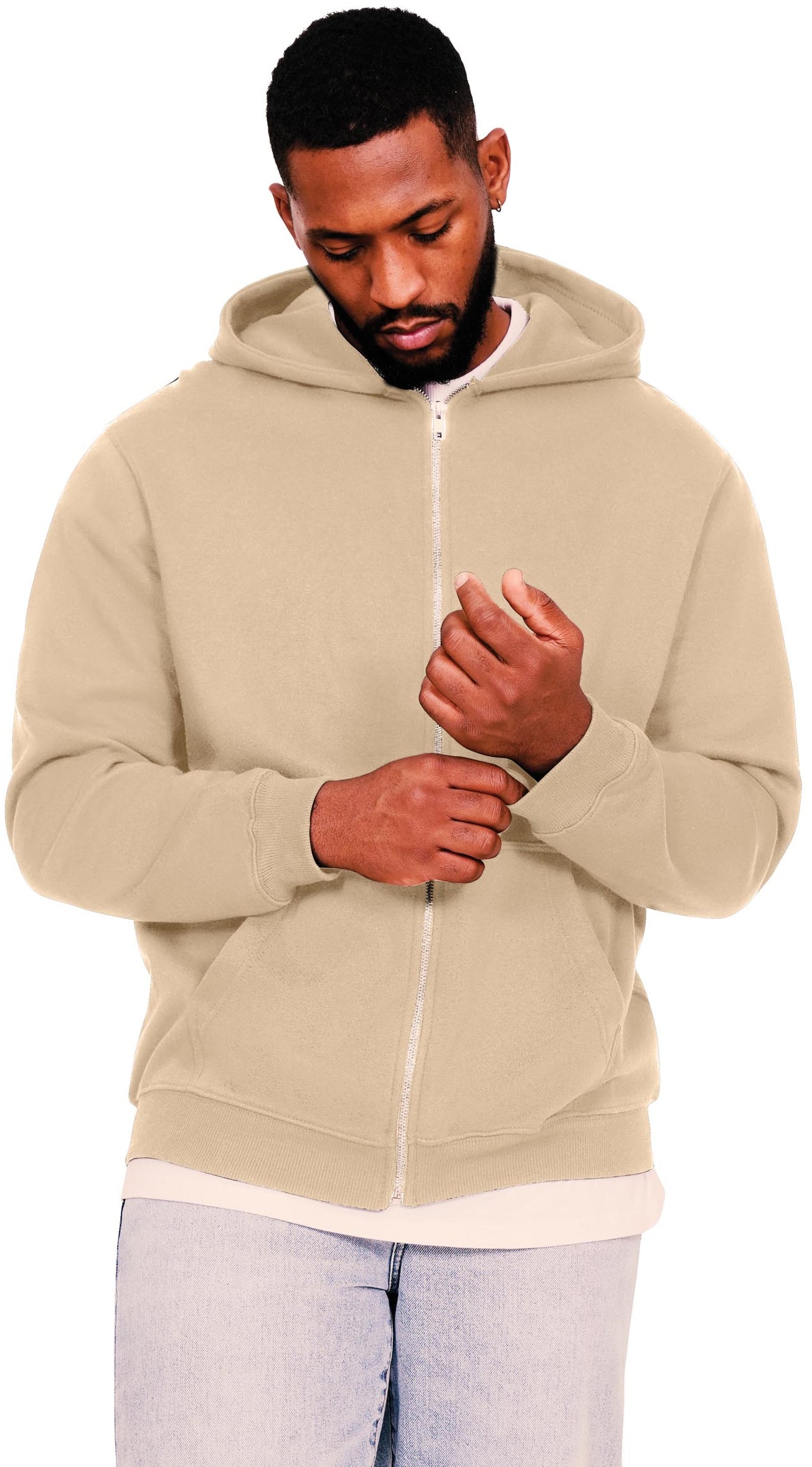 Casual Ringspun Blended 280 Core Zip Hood - Sand