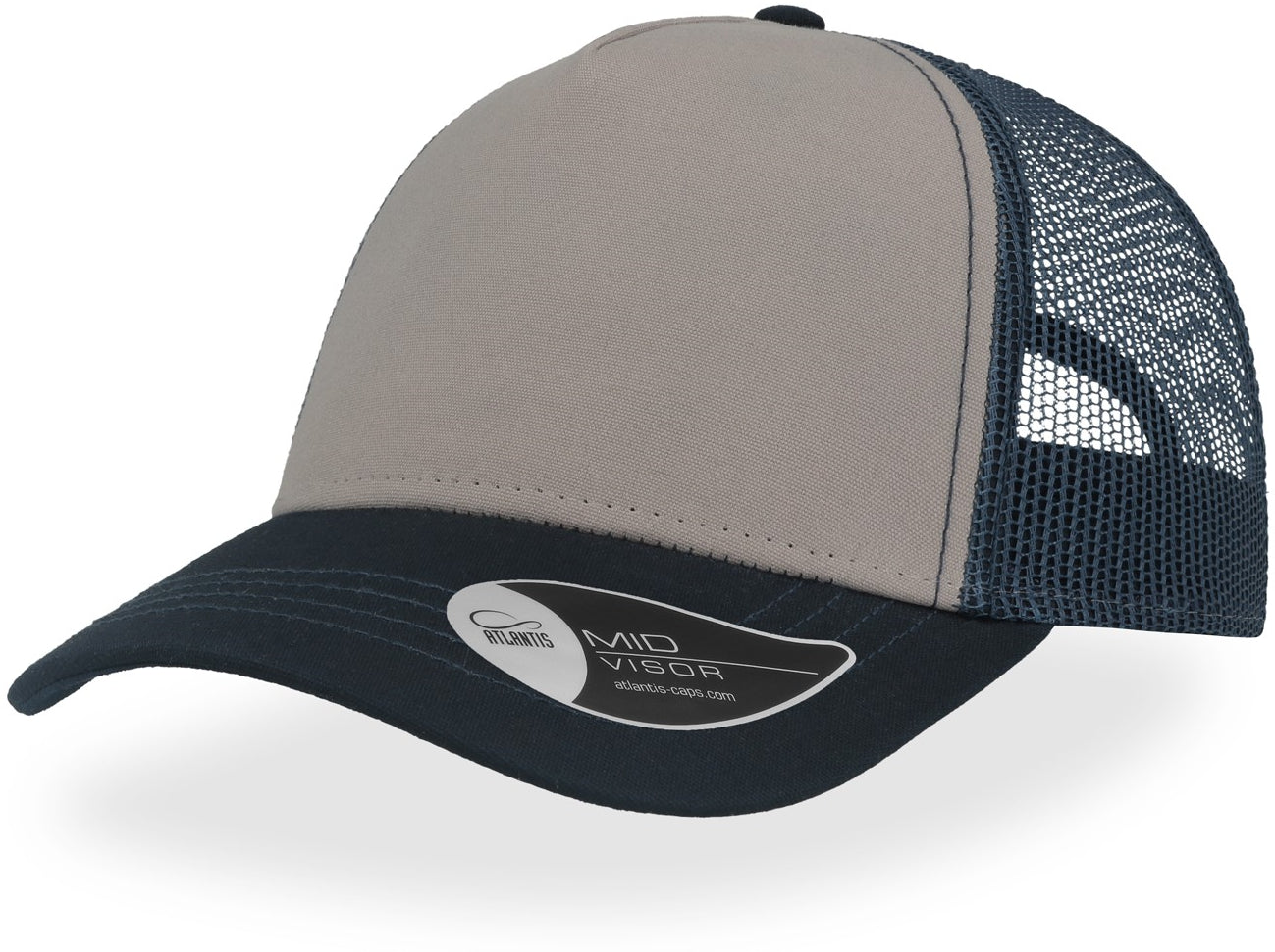 Atlantis Rapper Canvas 5 Panel Trucker Cap - Grey/Navy