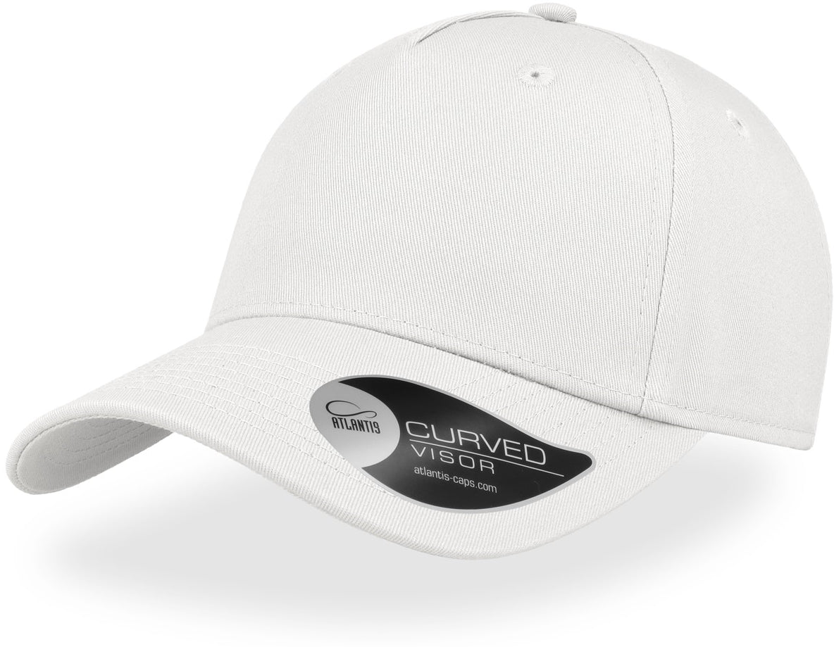 Atlantis Shot Curved Visor 5 Panel Structured Cap - White