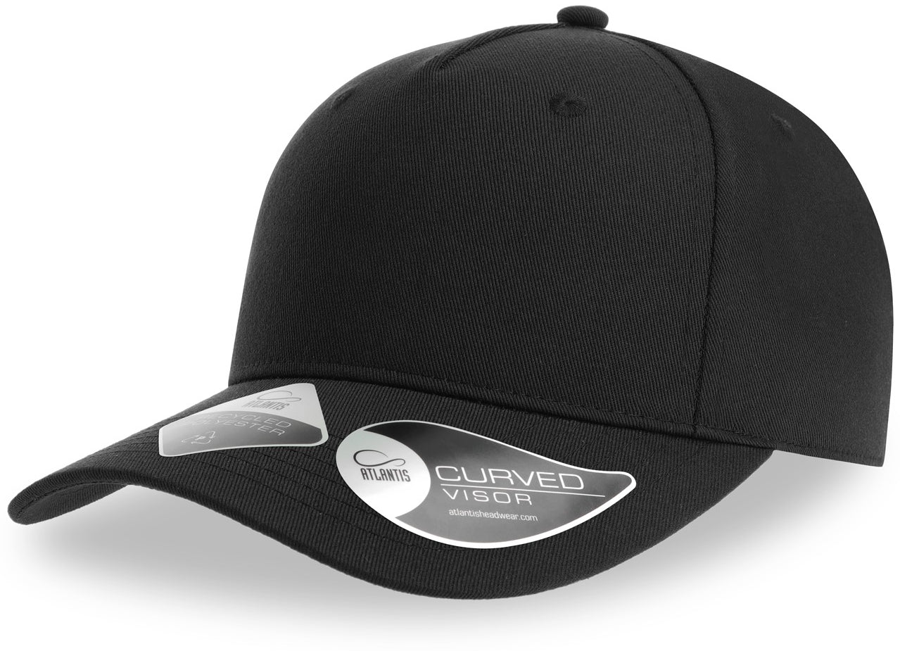 Atlantis Fiji Recycled Polyester 5 Panel Cap - Black