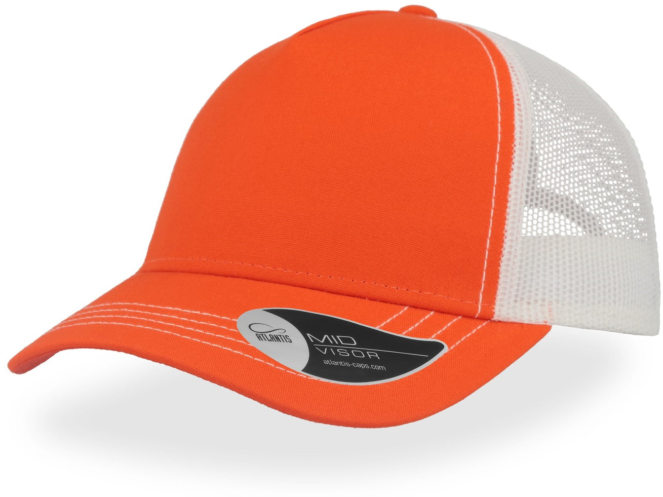 Atlantis Rapper Canvas 5 Panel Trucker Cap - Orange/White