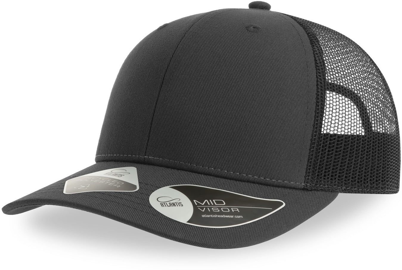 Atlantis Bryce Recycled Trucker 6 Panel Cap - Dk Grey/Black