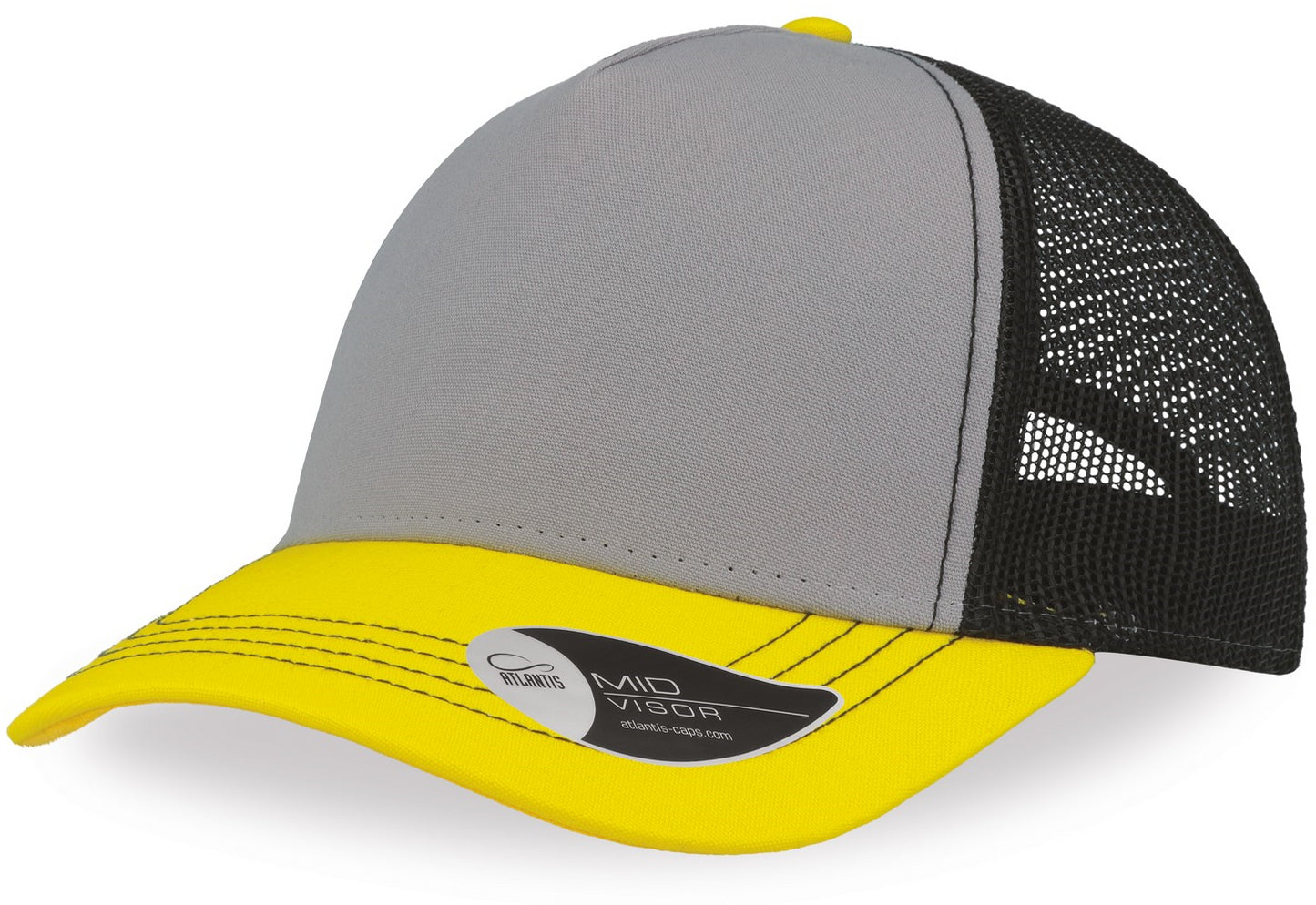 Atlantis Rapper Canvas 5 Panel Trucker Cap - Lt Grey/Yellow/Black