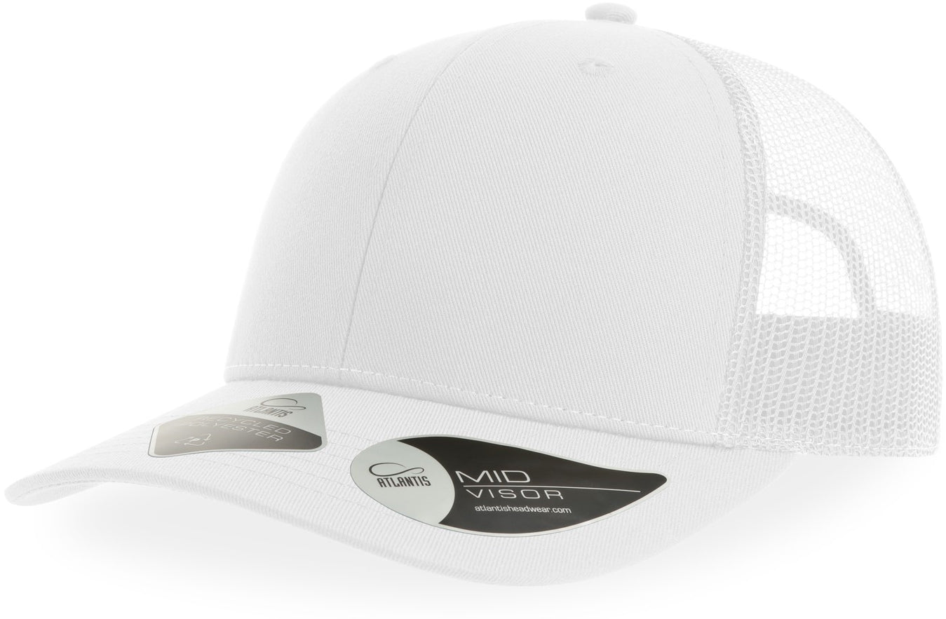 Atlantis Bryce Recycled Trucker 6 Panel Cap - White/White