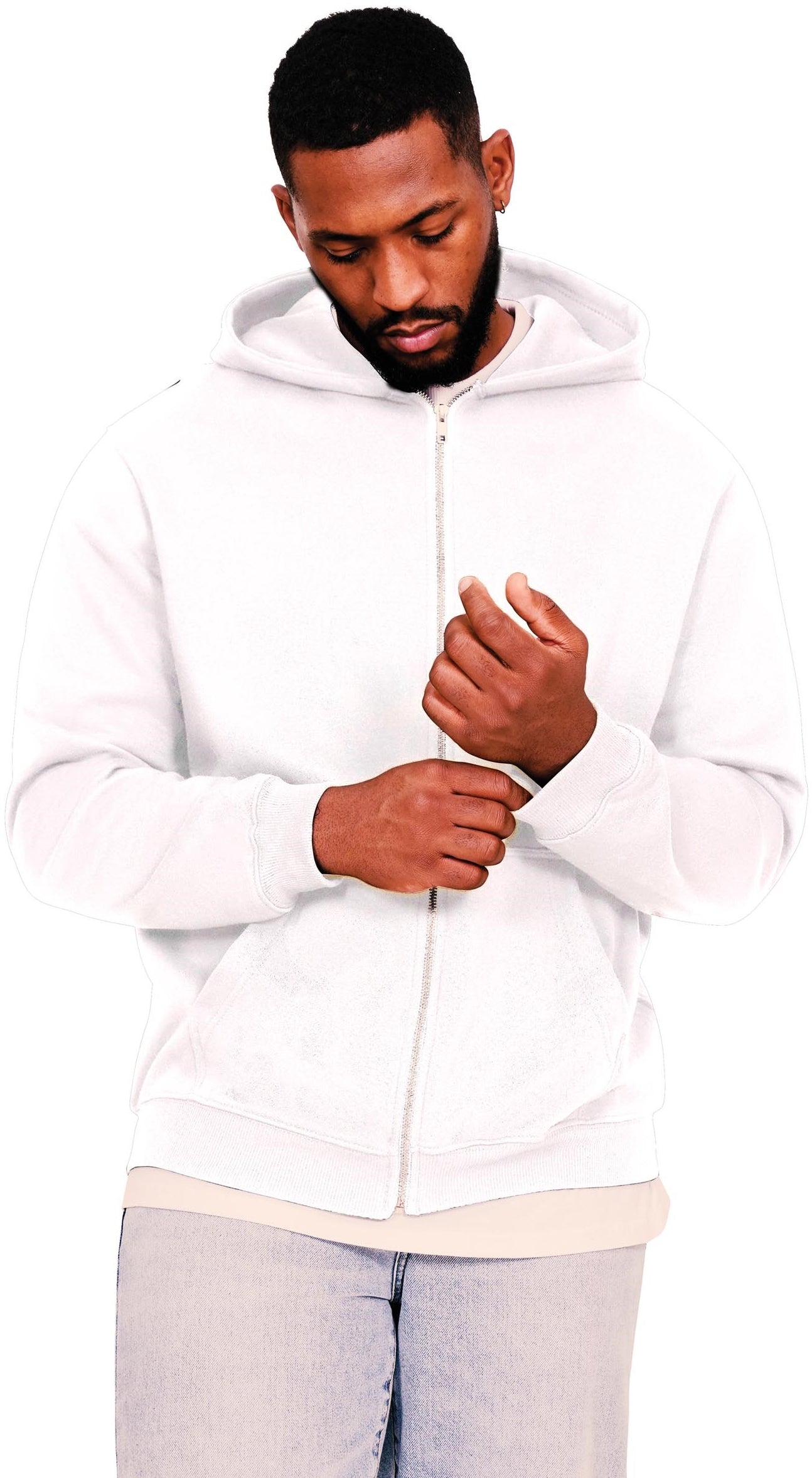 Casual Ringspun Blended 280 Core Zip Hood - White
