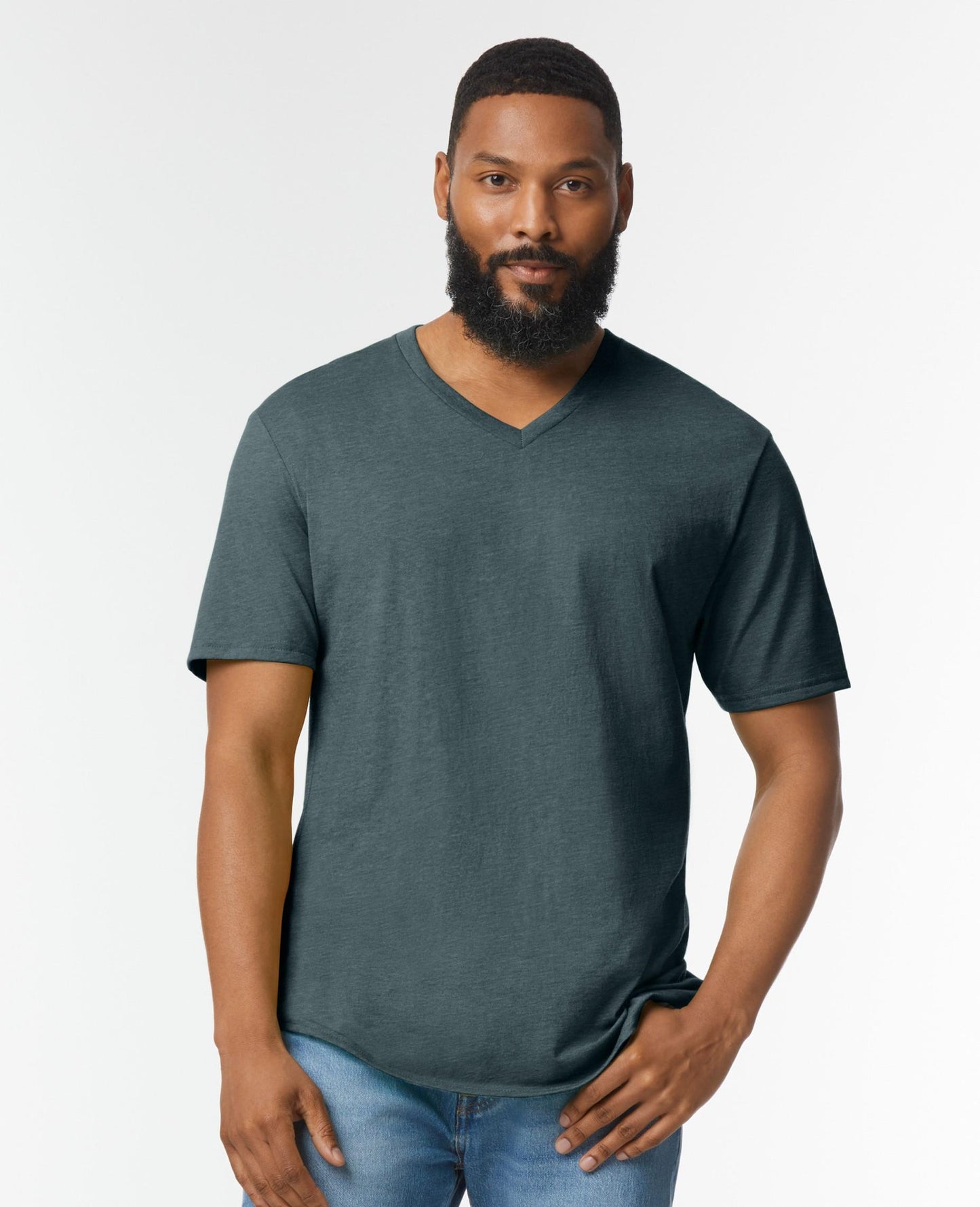 Gildan V Neck Softstyle T - Dk Heather