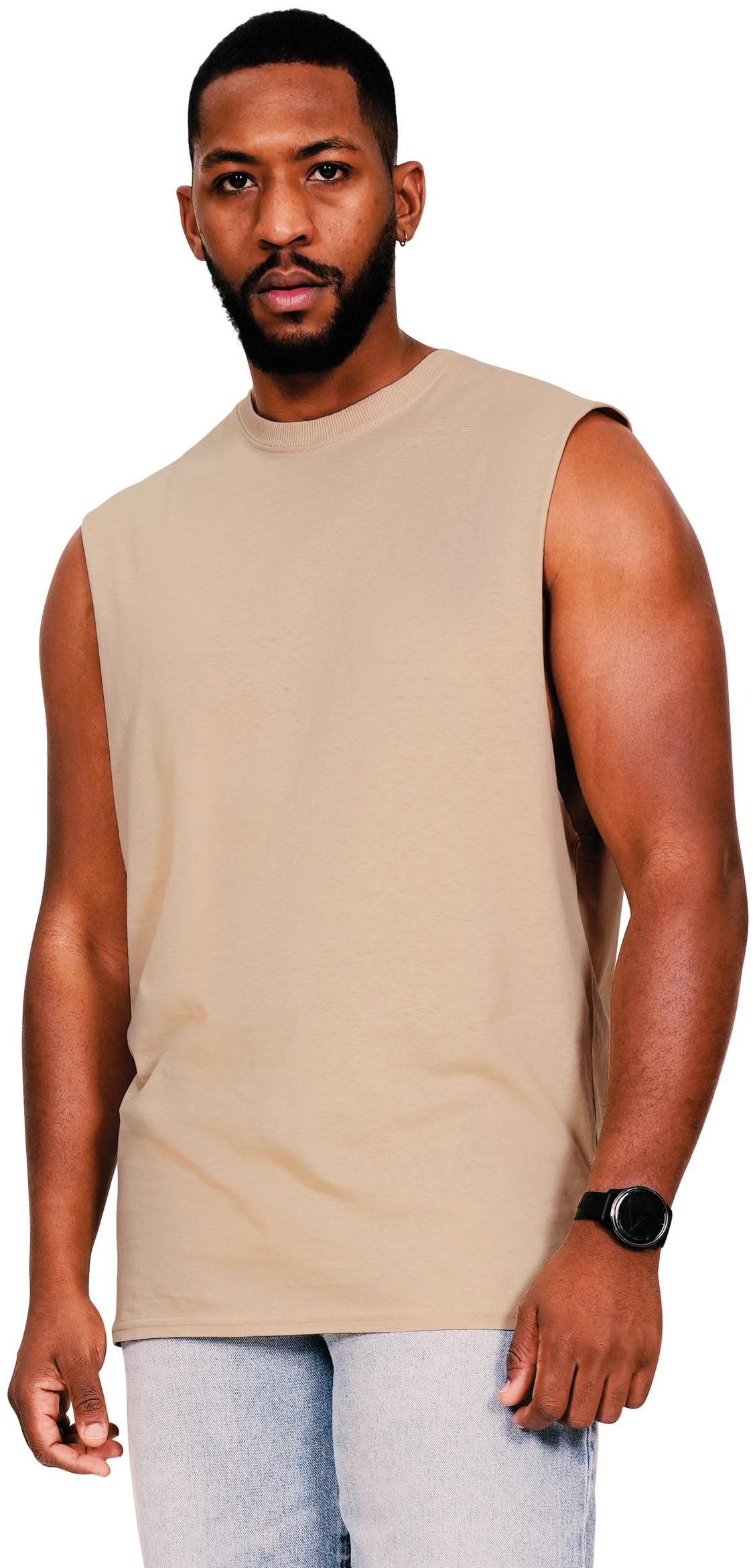 Casual Ringspun Core 150 Droparm Raw Edge Tall Tank - Sand