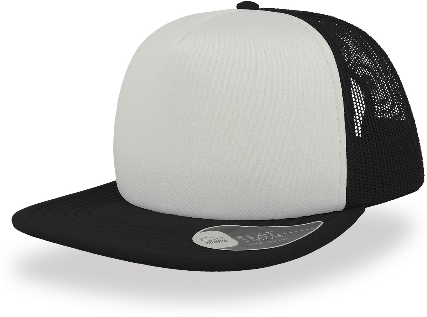 Atlantis Snap 90s Flat Visor 5 Panel Trucker Cap - White/Black