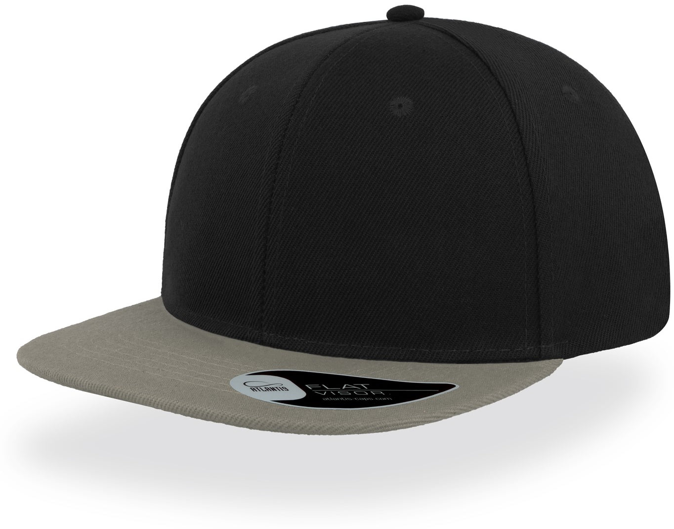 Atlantis Snap Back Flat Visor 6 Panel Cap - Black/Grey