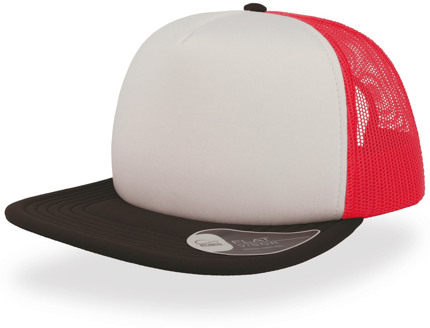 Atlantis Snap 90s Flat Visor 5 Panel Trucker Cap - White/Red/Black