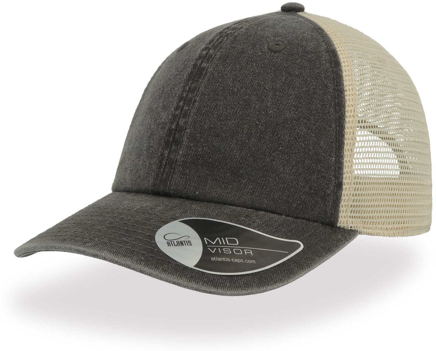 Atlantis Case Pigment Dyed 6 Panel Trucker Cap - Black