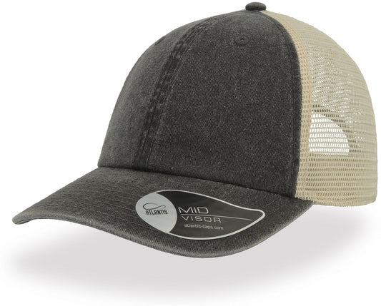 Atlantis Case Pigment Dyed 6 Panel Trucker Cap - Black