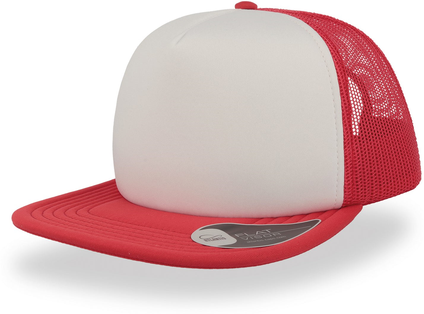 Atlantis Snap 90s Flat Visor 5 Panel Trucker Cap - White/Red