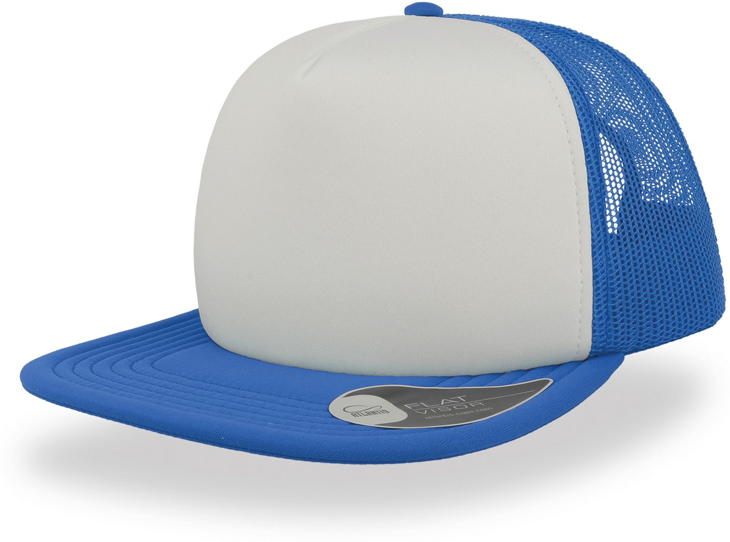 Atlantis Snap 90s Flat Visor 5 Panel Trucker Cap - White/Royal
