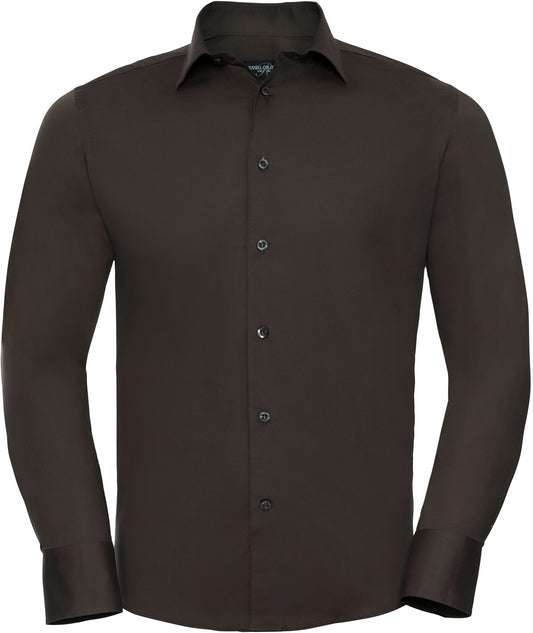 Russell Easy Care Fitted L/S Shirt Mens - Chocolate