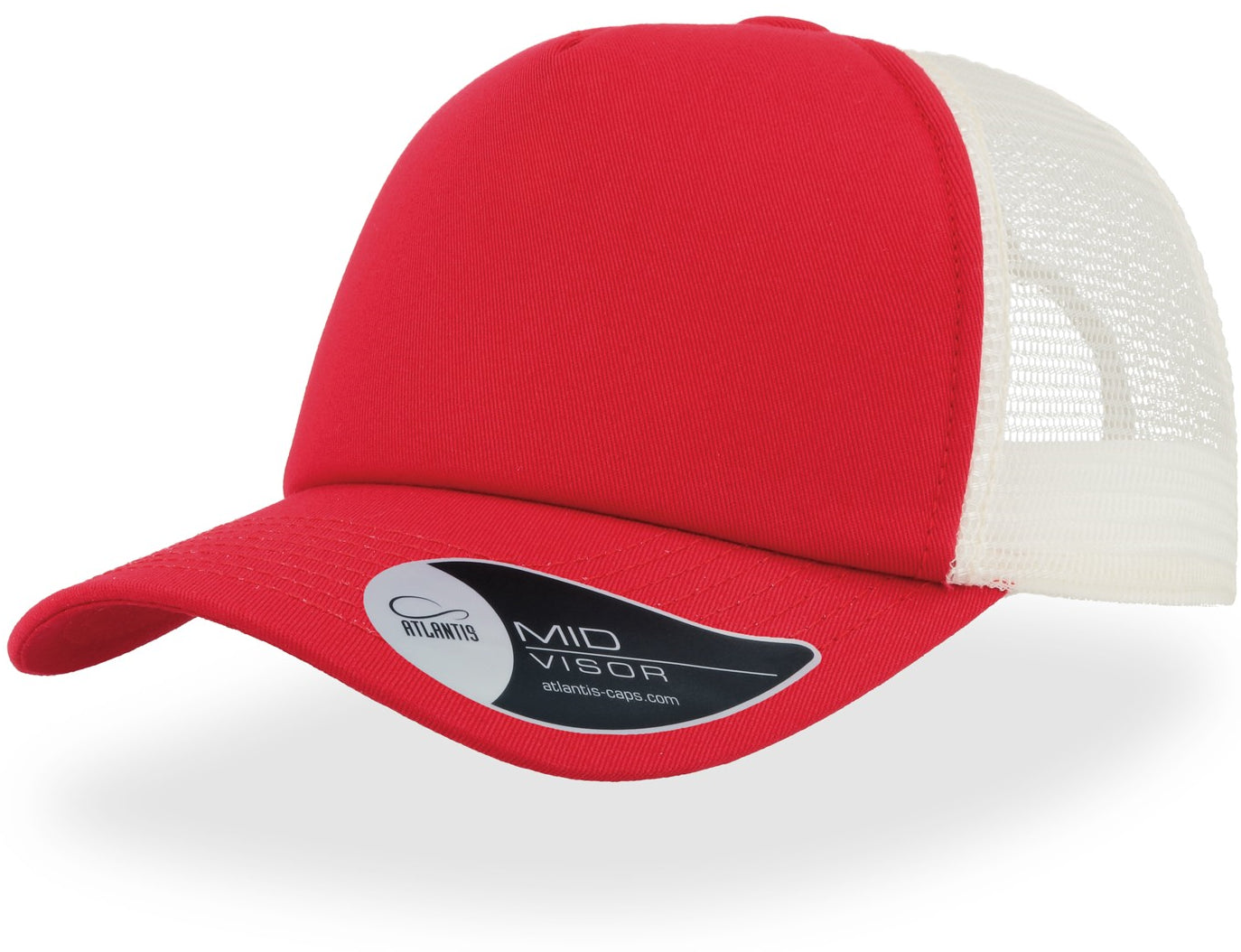 Atlantis Record Mid Visor 5 Panel Trucker Cap - Red