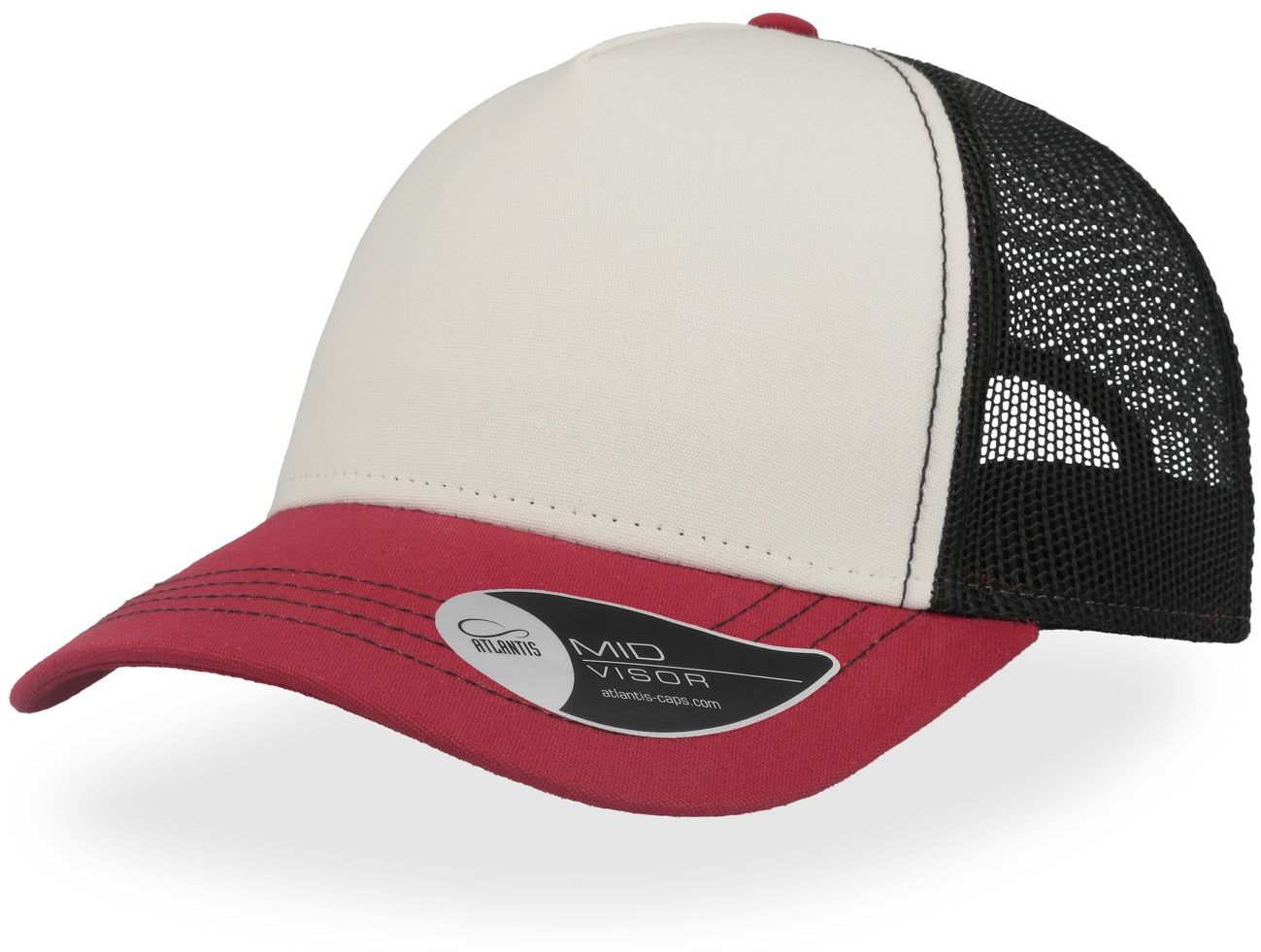 Atlantis Rapper Canvas 5 Panel Trucker Cap - White/Burgundy/Black
