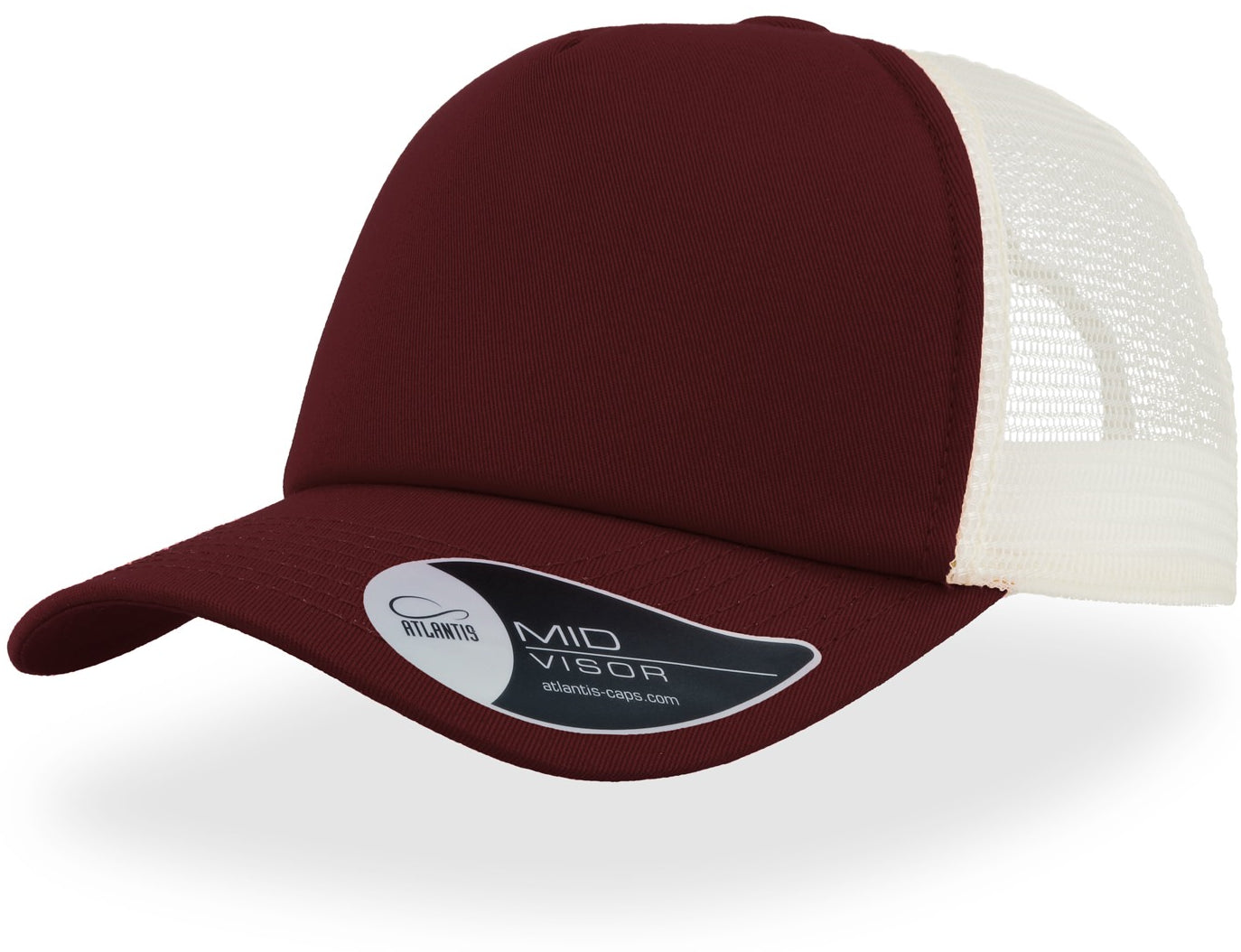 Atlantis Record Mid Visor 5 Panel Trucker Cap - Burgundy