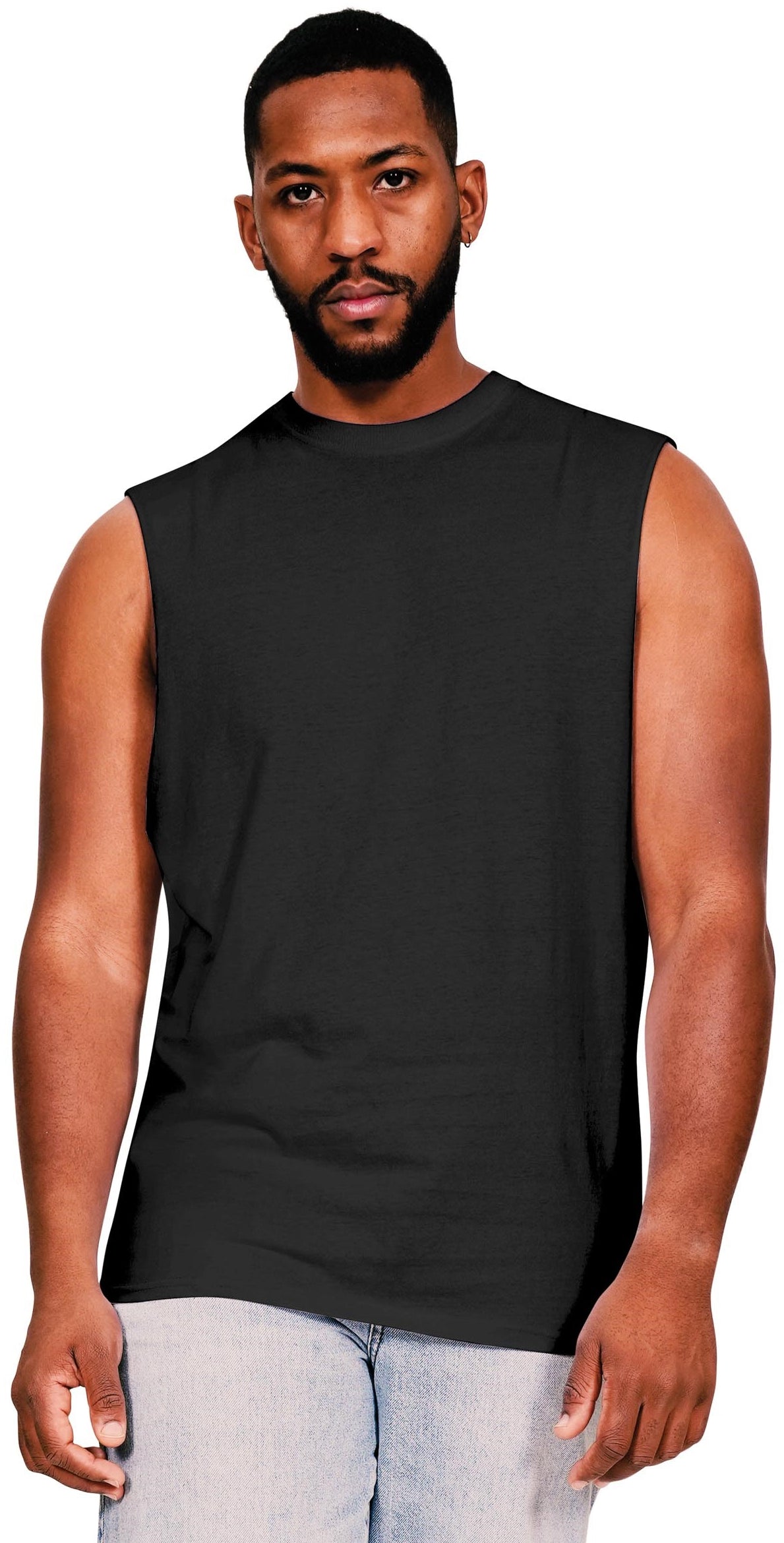 Casual Ringspun Core 150 Droparm Raw Edge Tank - Black