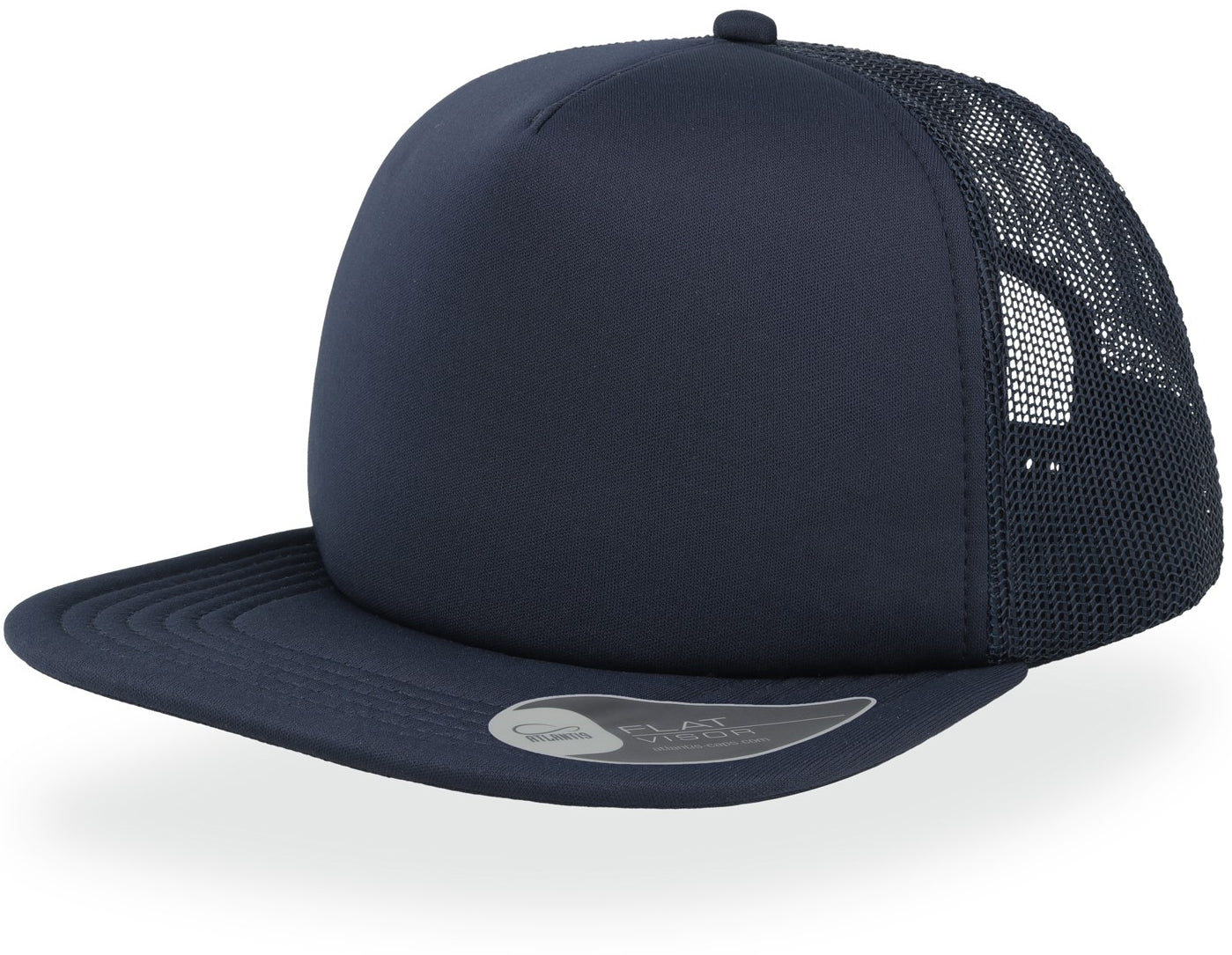 Atlantis Snap 90s Flat Visor 5 Panel Trucker Cap - Navy/Navy