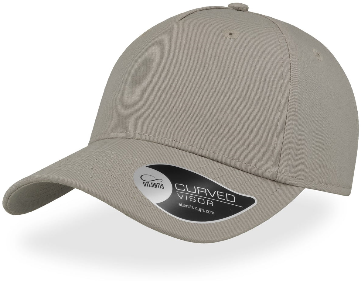 Atlantis Shot Curved Visor 5 Panel Structured Cap - Light Grey