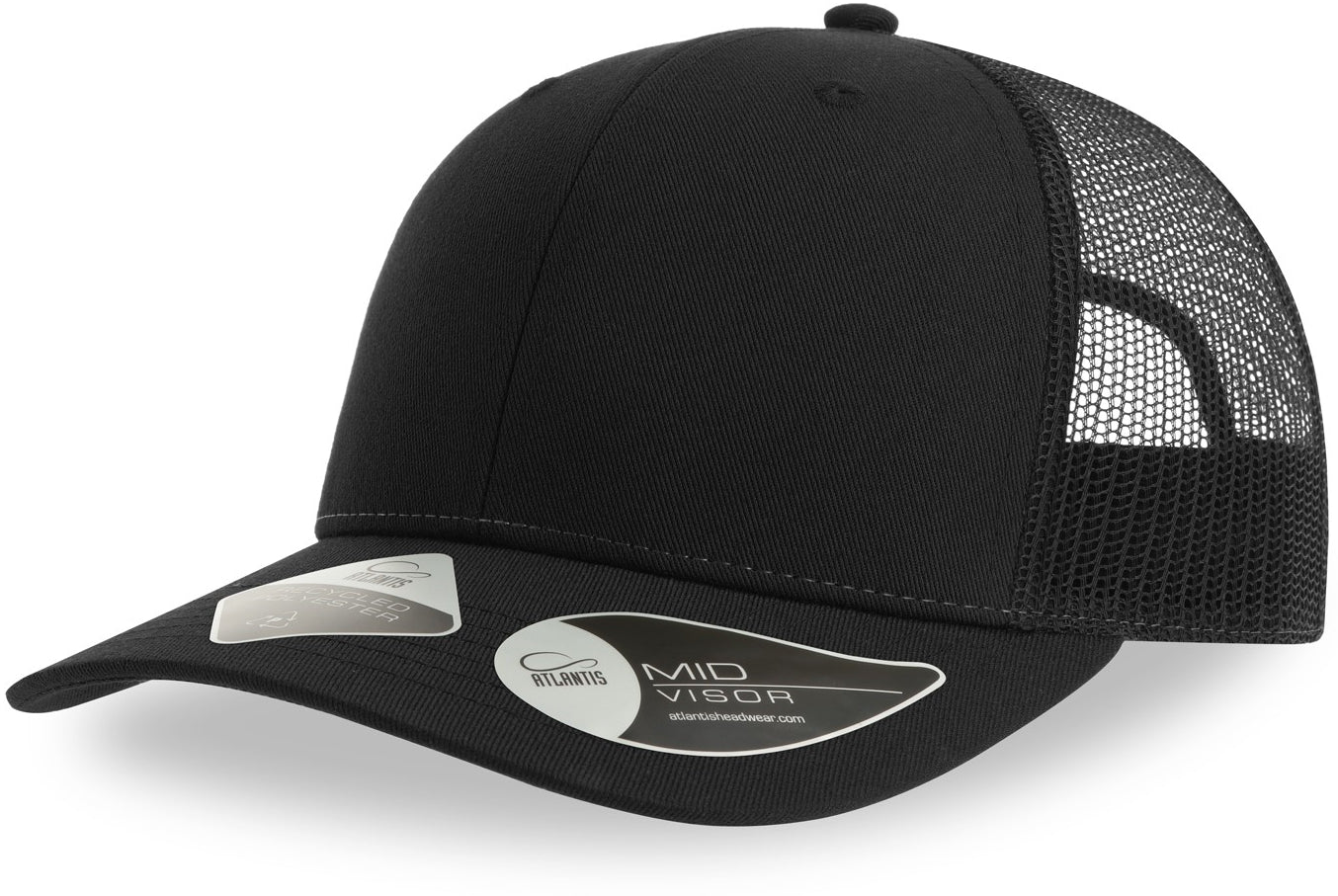 Atlantis Bryce Recycled Trucker 6 Panel Cap - Black/Black
