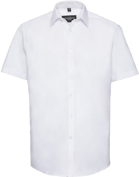 Russell Herringbone S/S Mens Shirt - White